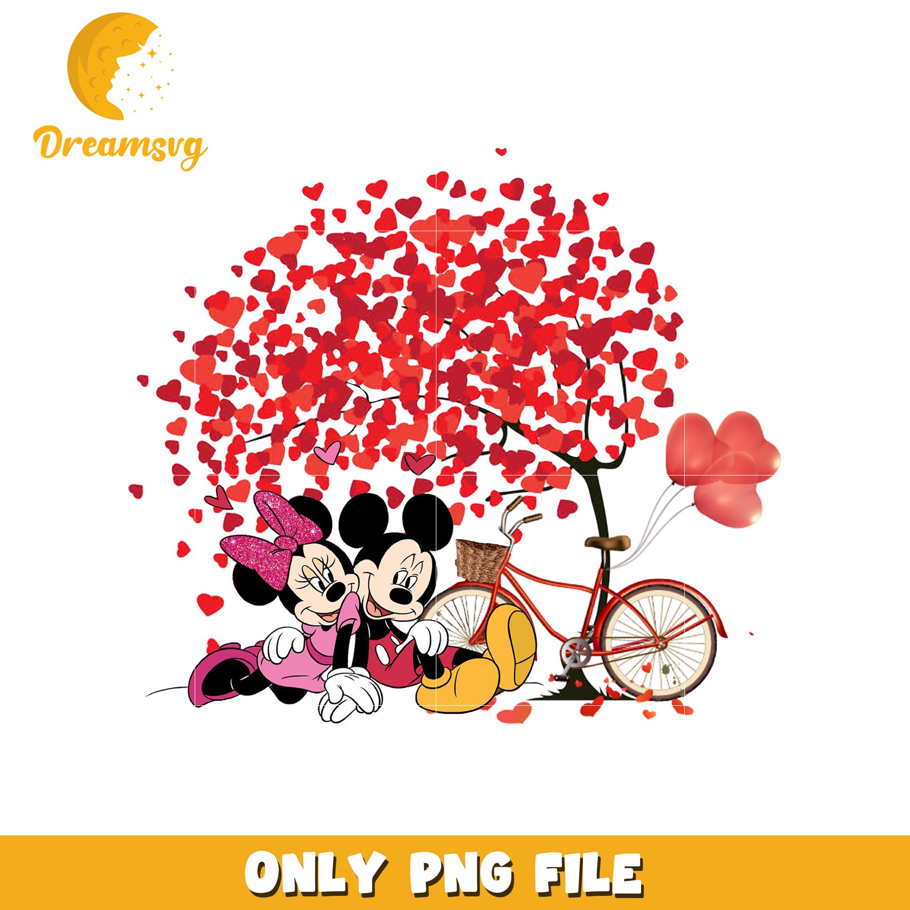 Mickey Minnie dating valentine heart tree png, couple png