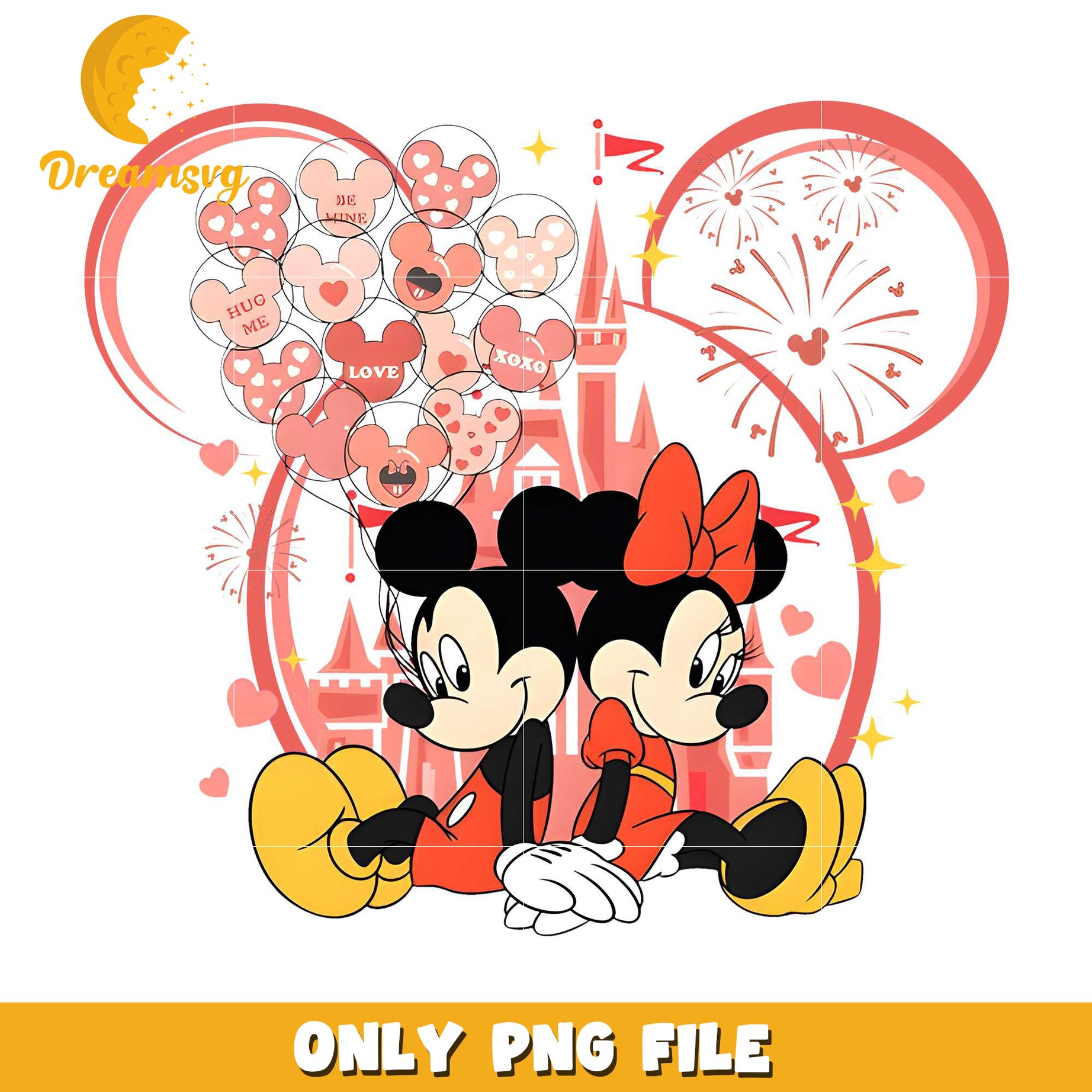 Mickey Minnie disney castle png, couple mouse png, valentine png