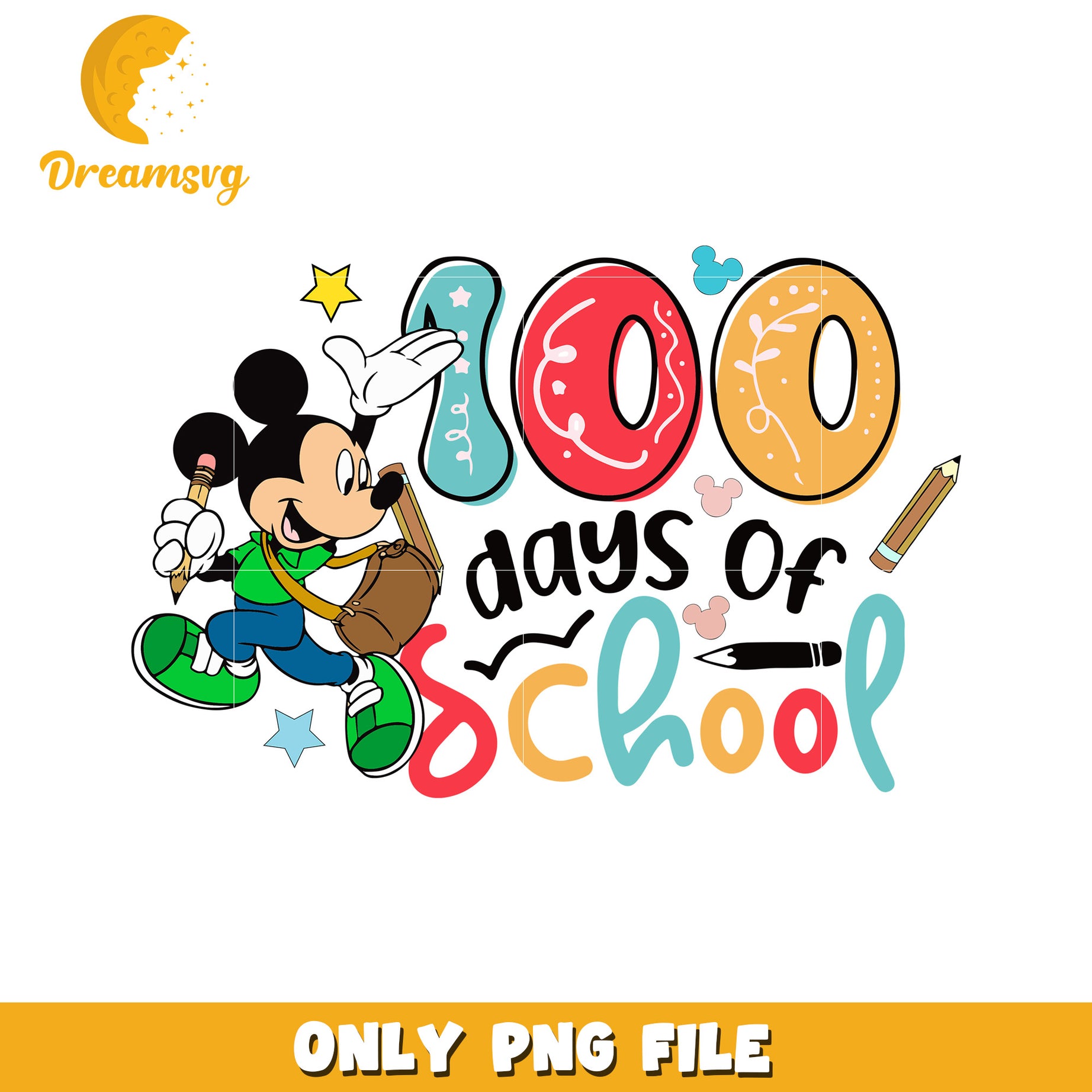 Mickey Mouse 100 Days of School PNG Graphic for Kids