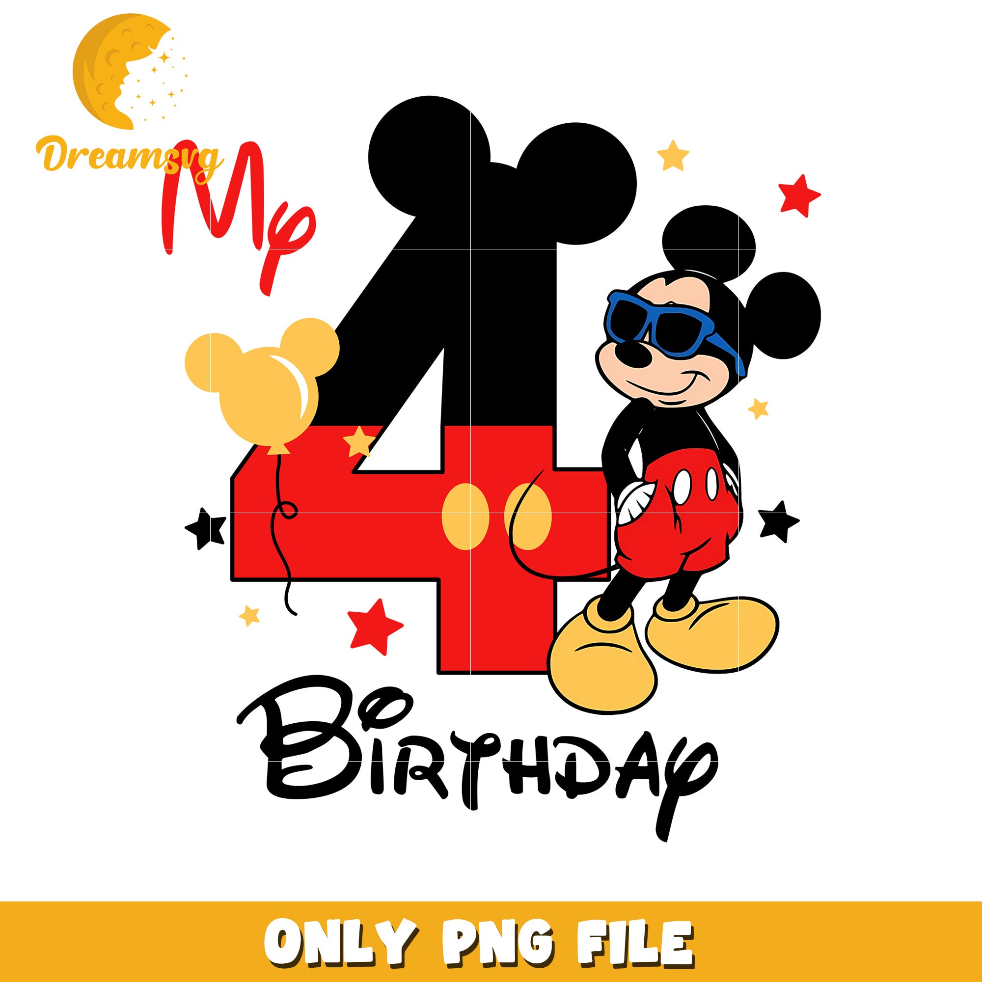 Mickey Mouse 4th Birthday Celebration PNG Downloadable File