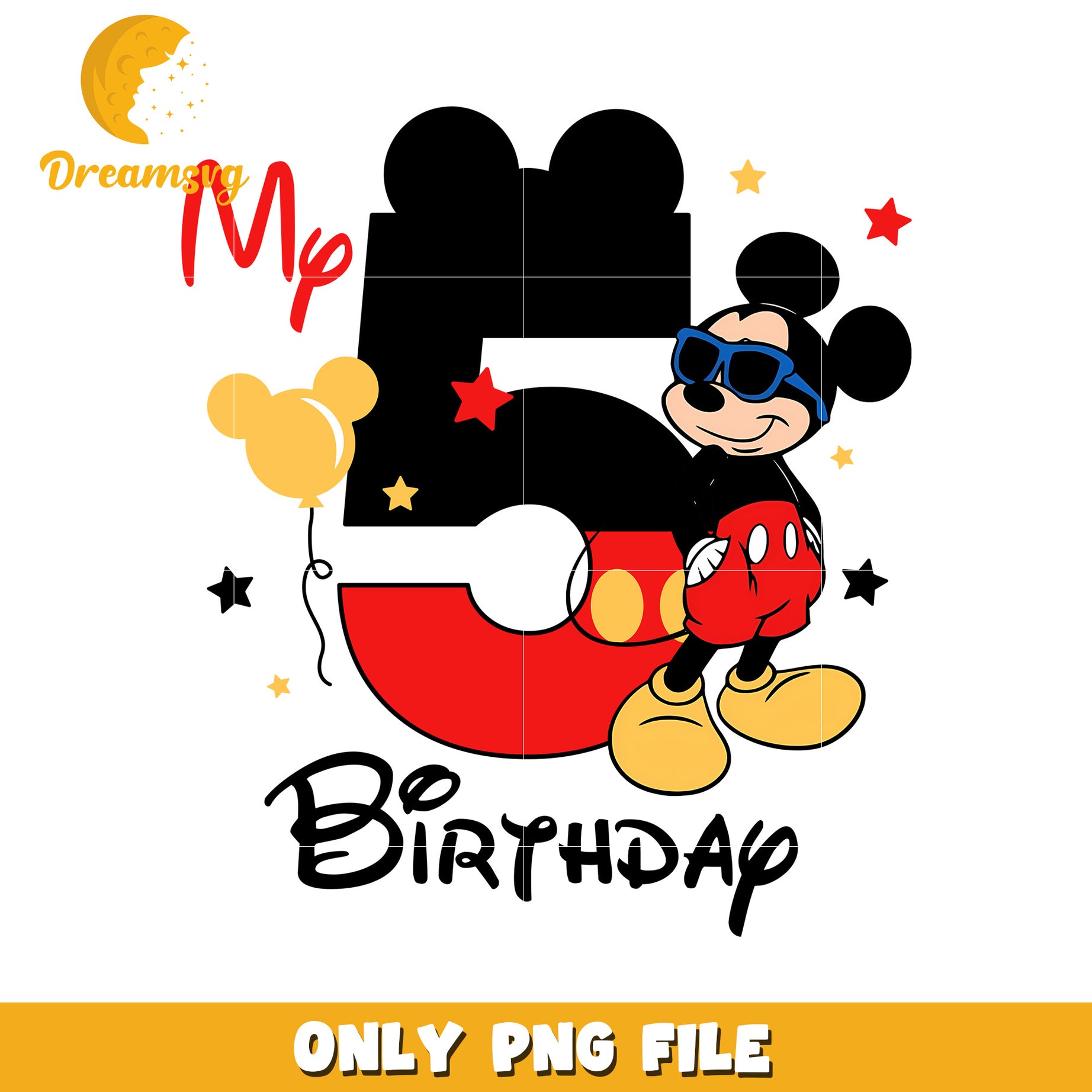 Mickey Mouse 5th Birthday PNG File for Kids Celebration