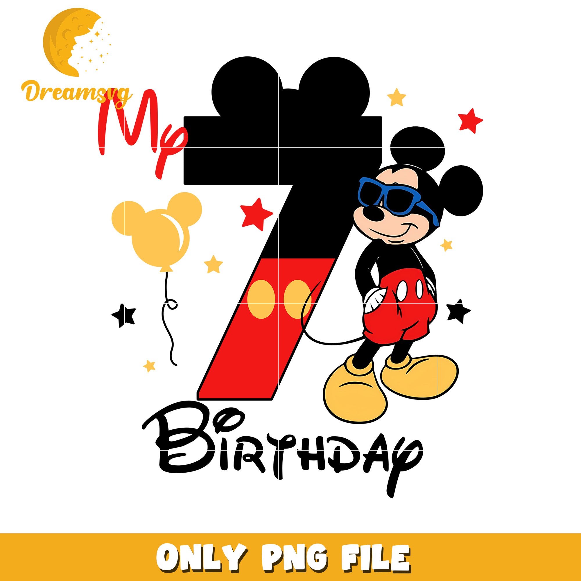 Mickey Mouse 7th Birthday Celebration PNG Design File