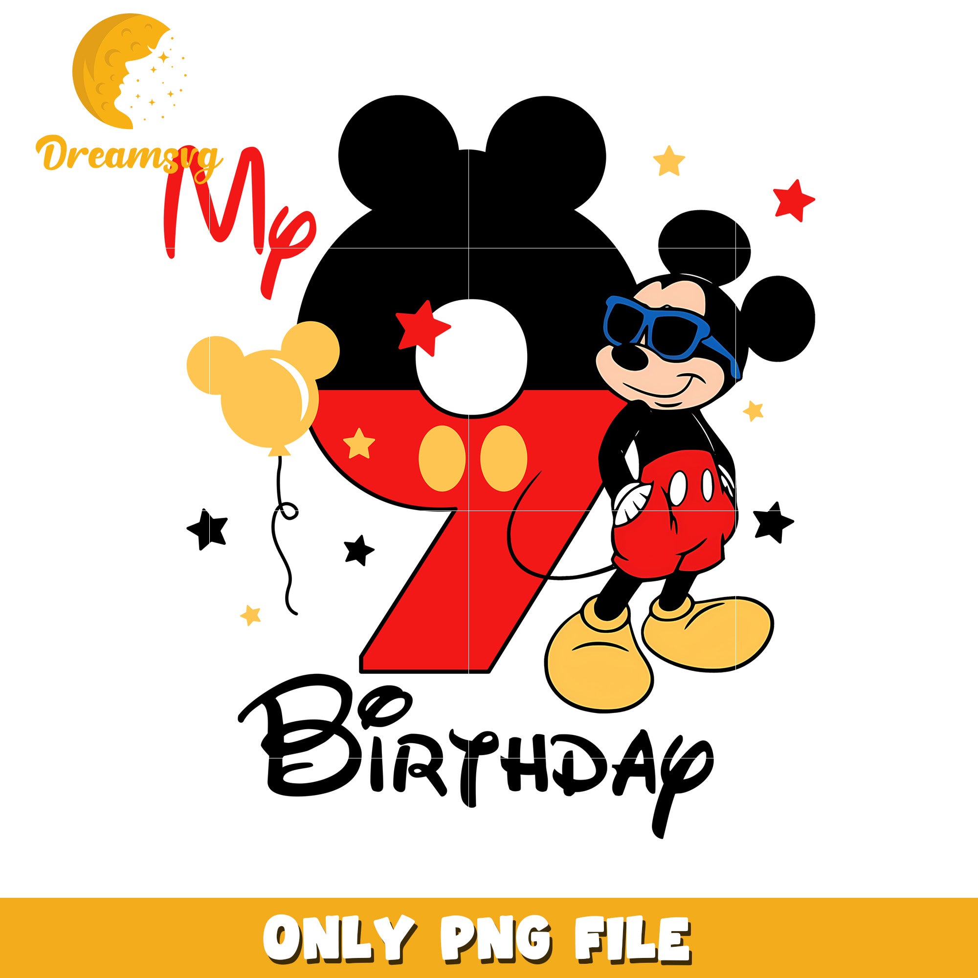 Mickey Mouse Birthday Celebration for Age Seven PNG File