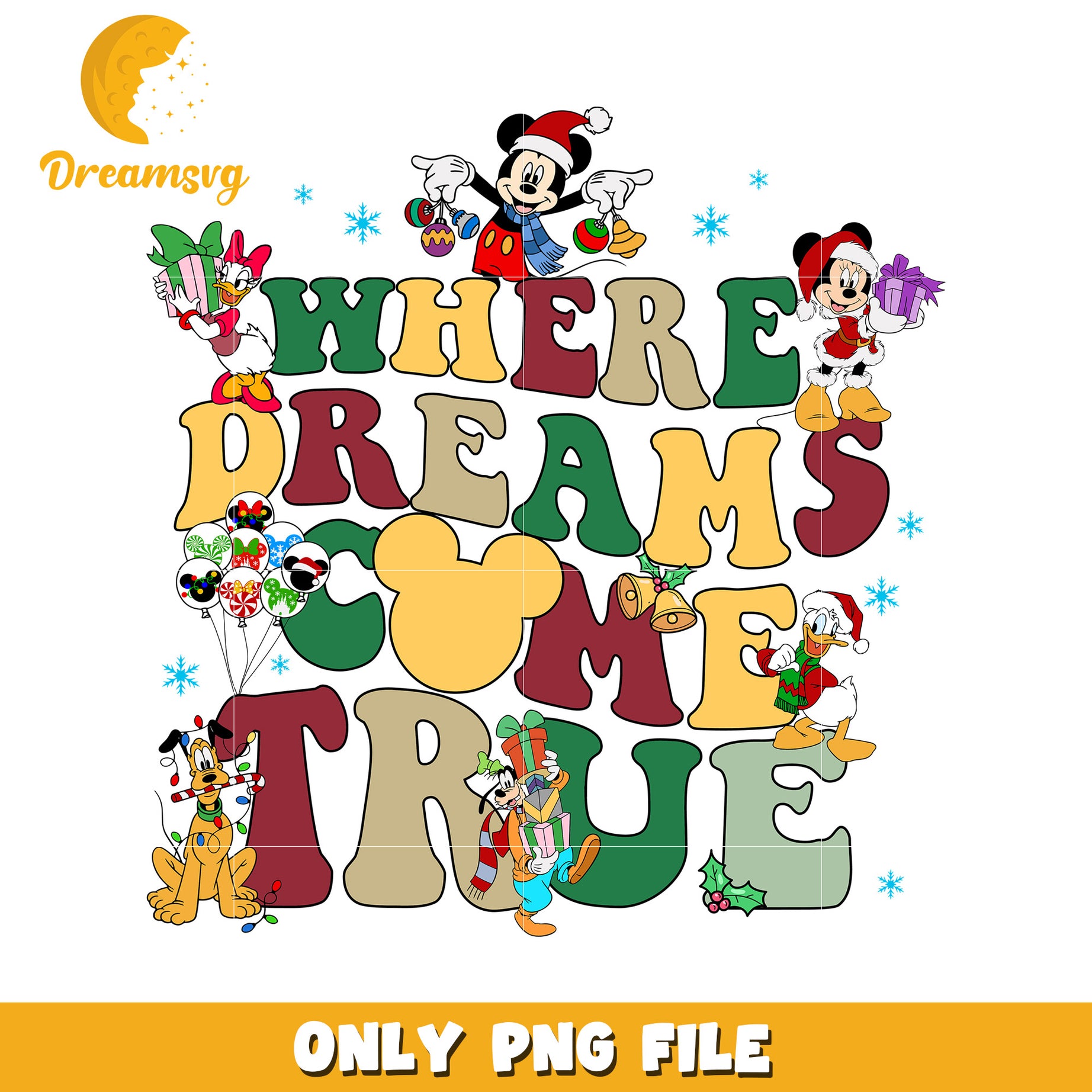Mickey Mouse Christmas Dreams PNG Design File Download