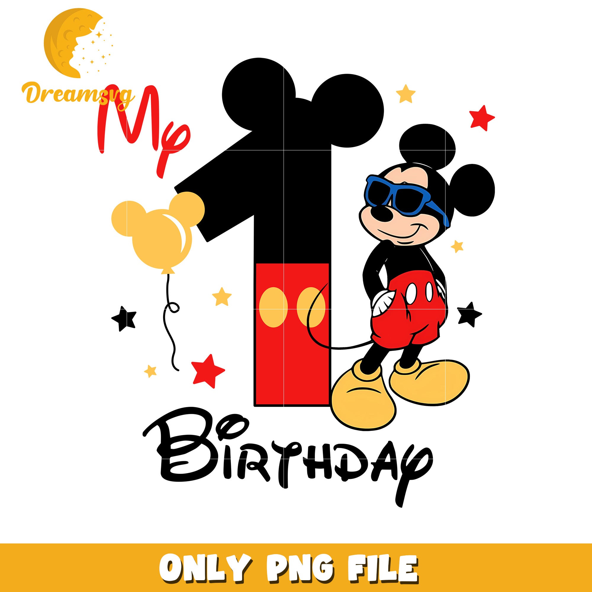 Mickey Mouse First Birthday PNG File for Celebration