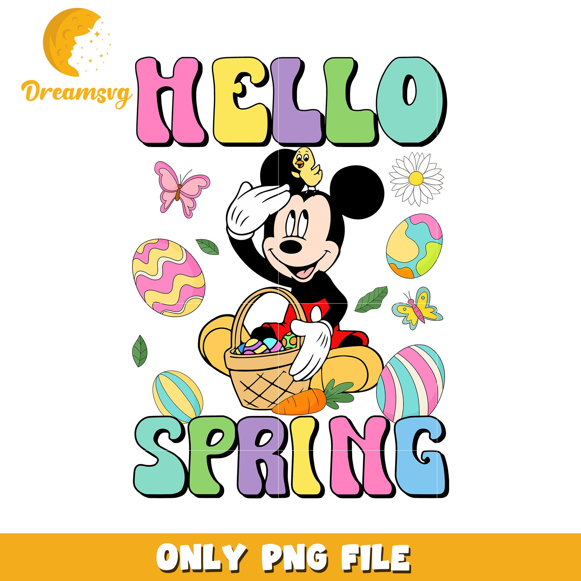 Mickey Mouse Hello Spring Colorful PNG Design for Kids