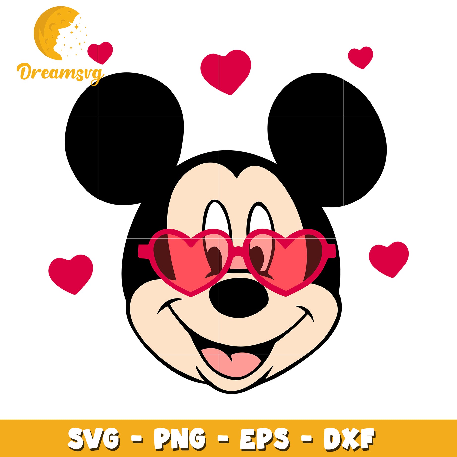 Mickey Mouse Love SVG Graphic with Hearts and Sunglasses Design