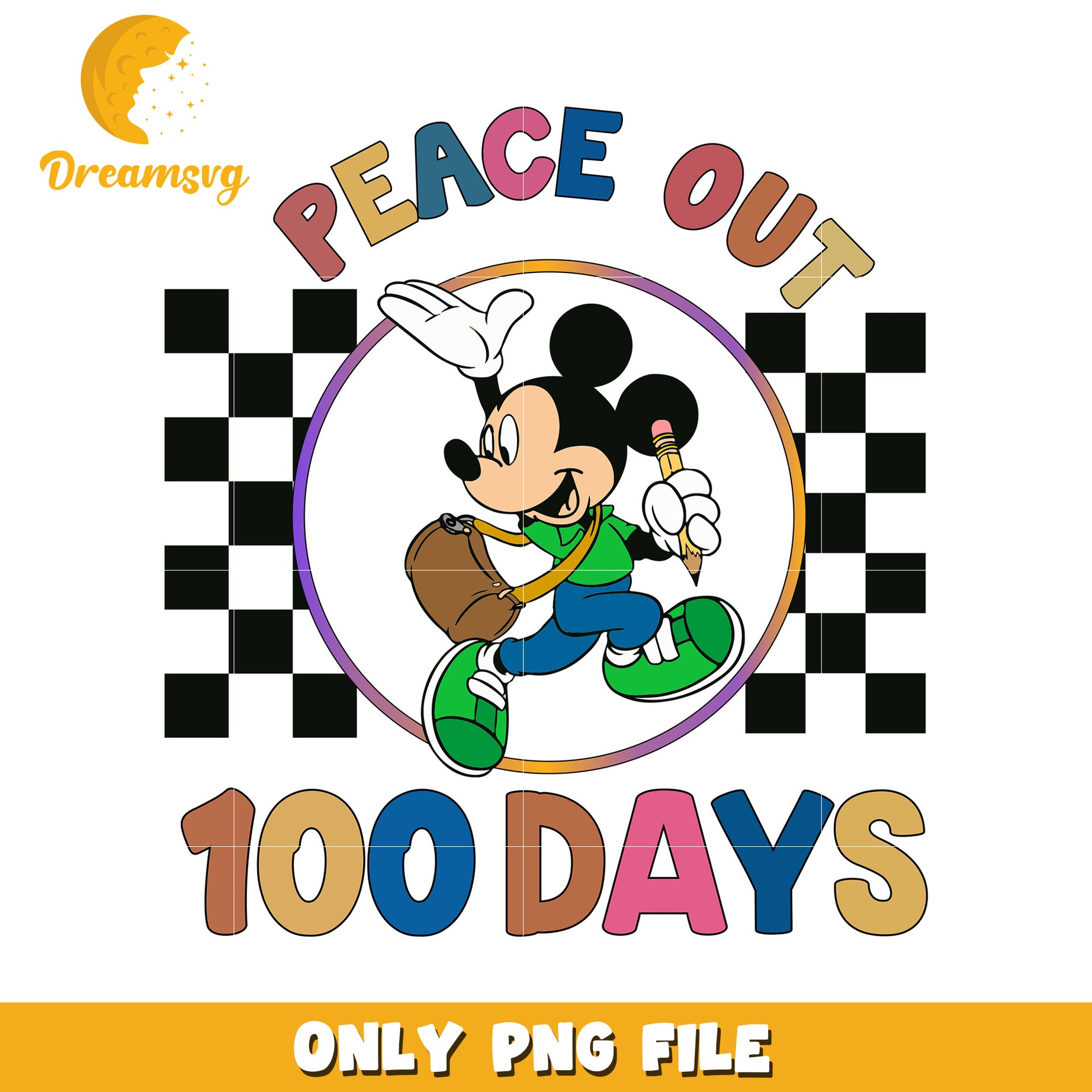 Mickey Mouse Peace Out 100 Days PNG Graphic Design File