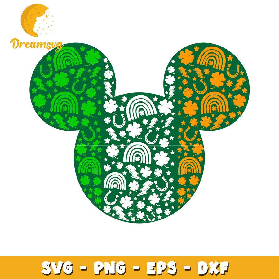 Mickey Mouse SVG Design with Shamrocks and Rainbows for St Patricks