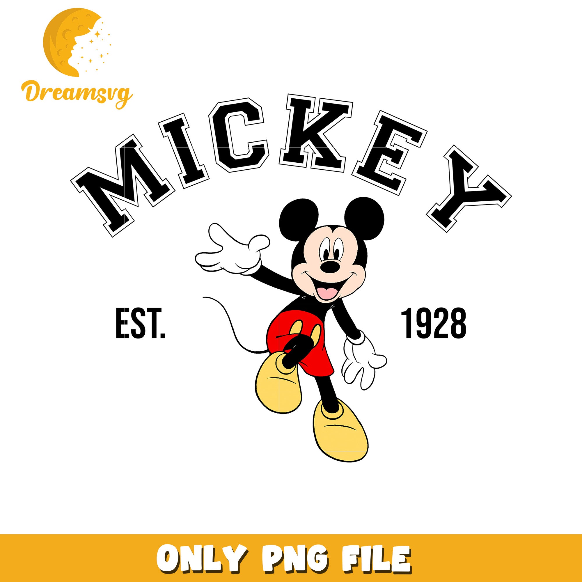 Mickey Mouse Vintage Design PNG Established 1928