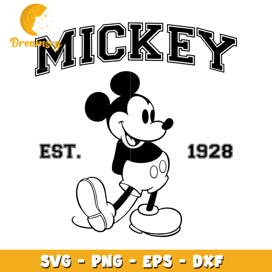 Mickey Mouse Vintage Style SVG Design Established 1928 Art