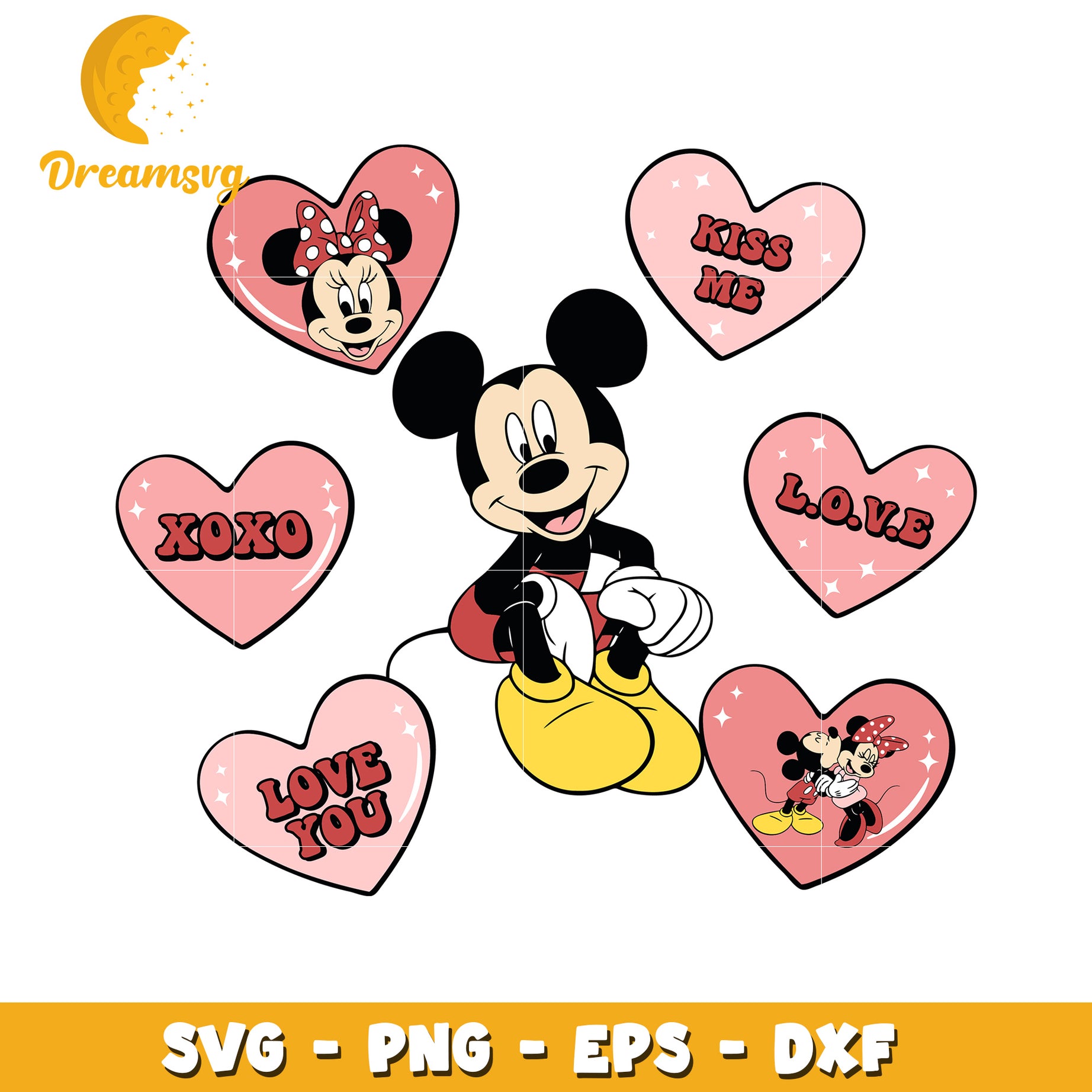 Mickey Mouse and Minnie Valentine Hearts SVG Clipart Bundle
