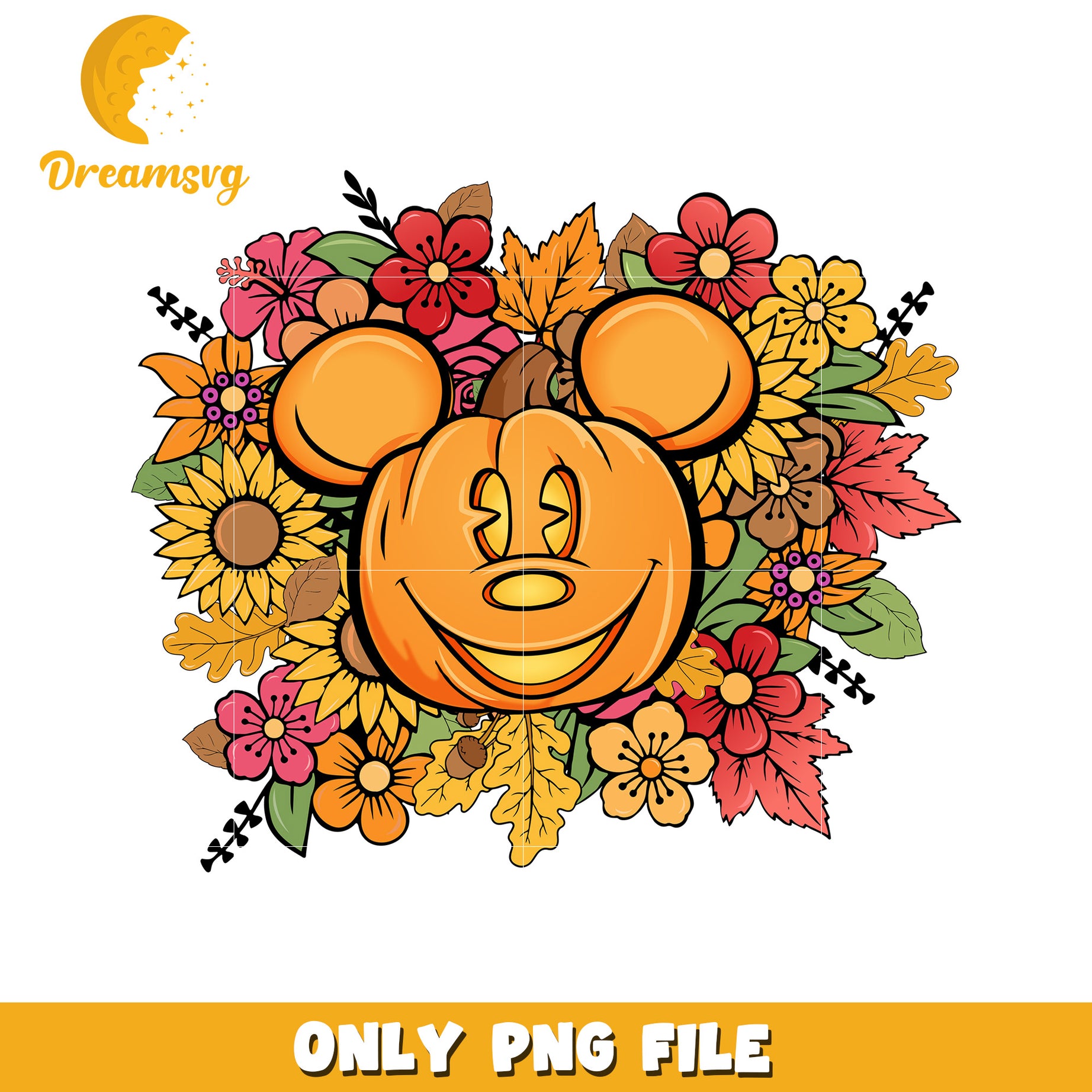 Mickey Pumpkin Fall PNG Floral Design