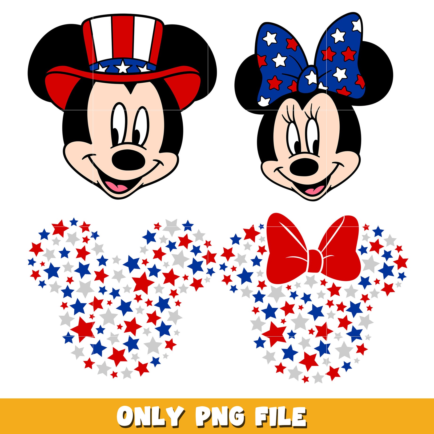 4th of July Mickey Boy Mouse Minnie Girl Mouse bundle png, Disney cartoon png, Digital download  