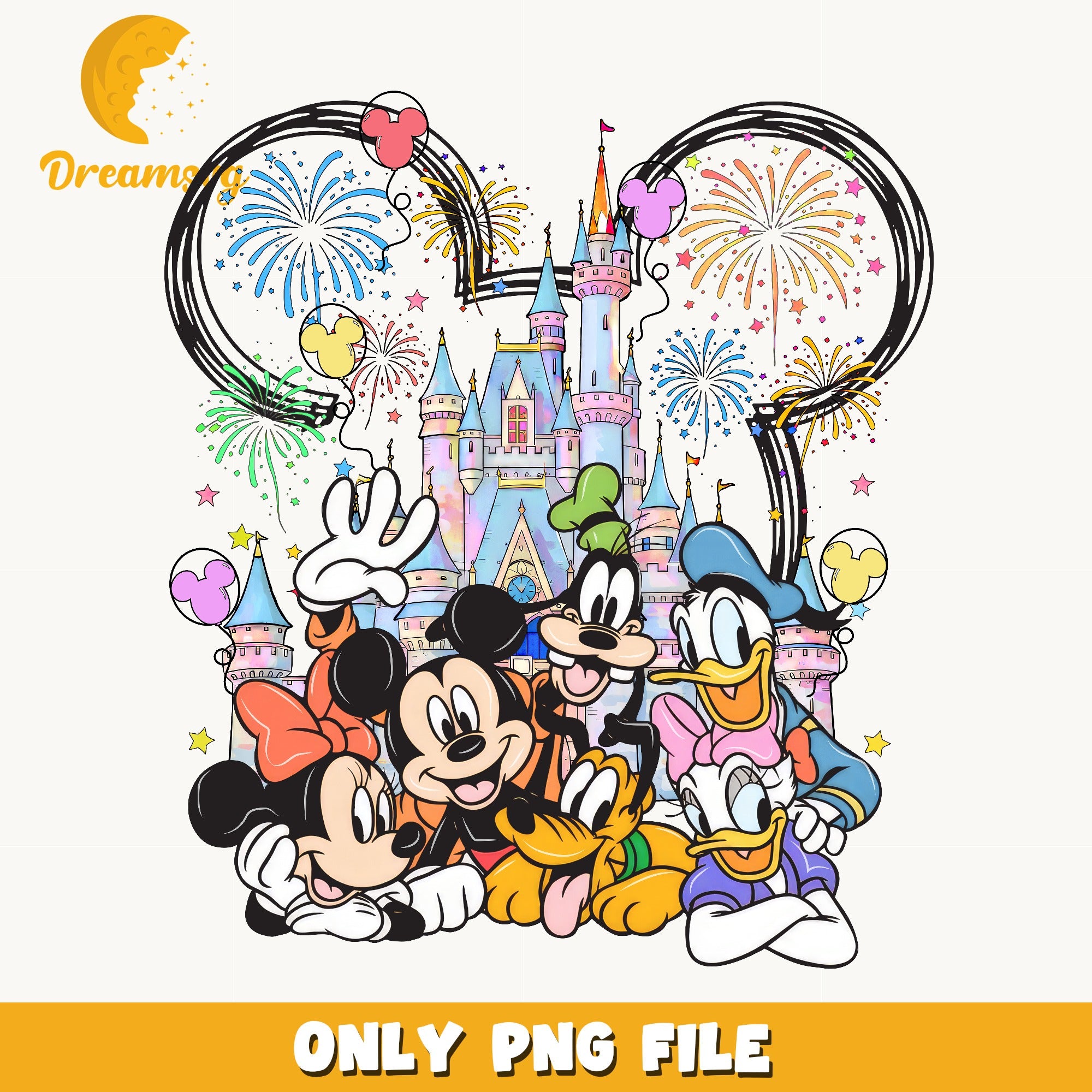 Mickey And Friends Disney Castle PNG, 4th Of July PNG, Fireworks PNG