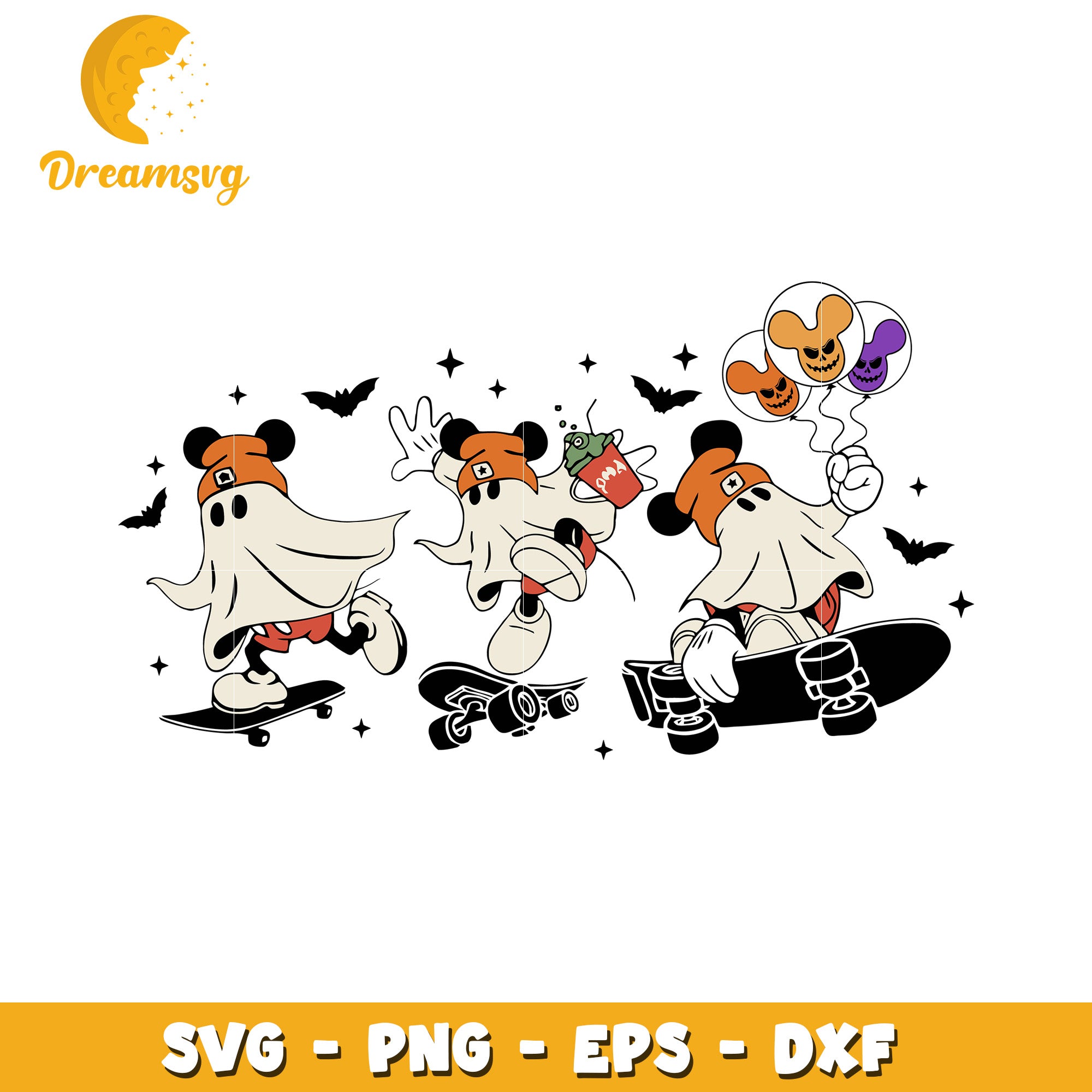 Mickey Disney halloween skating svg, Disney friends halloween vibes svg
