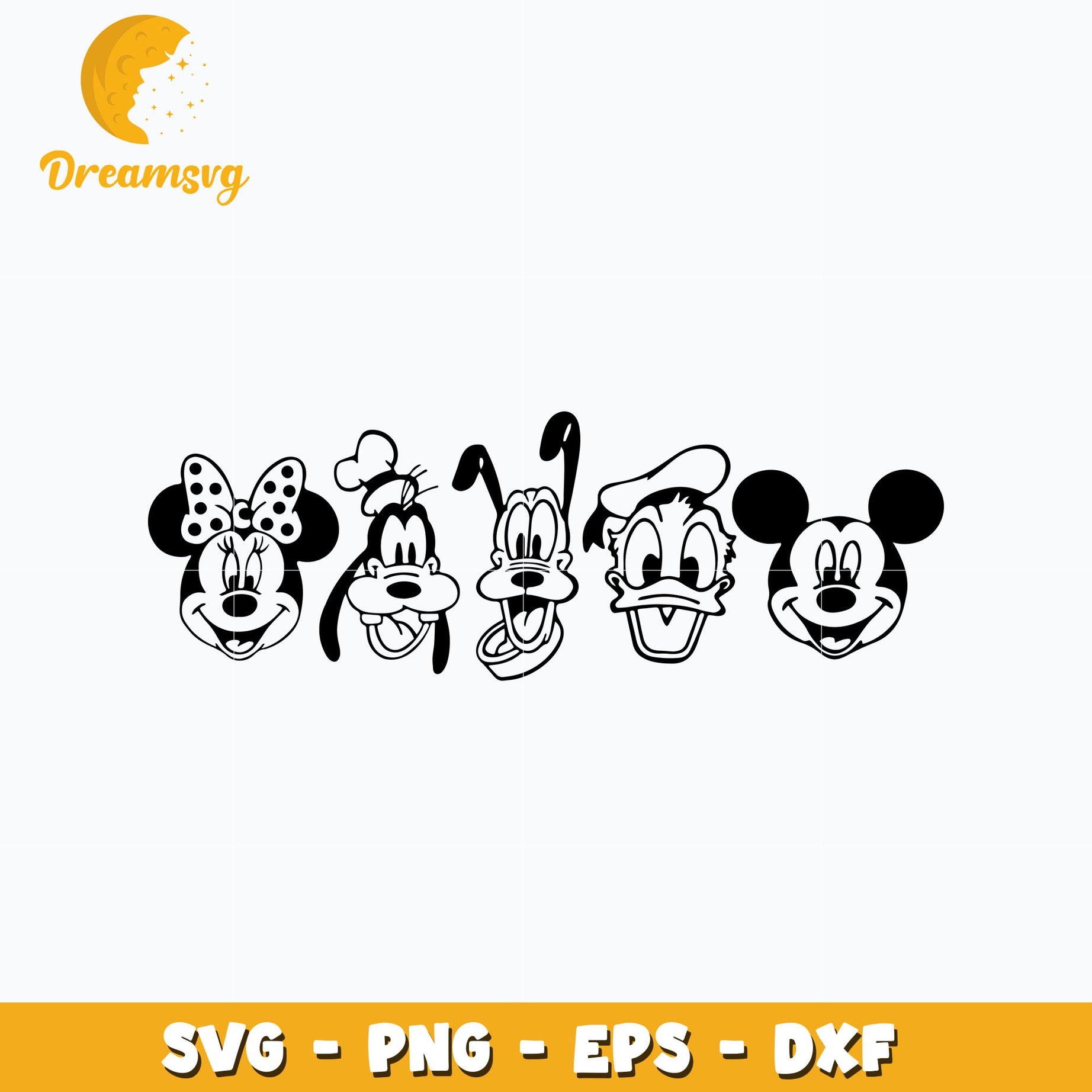 Mickey friends head black white design svg