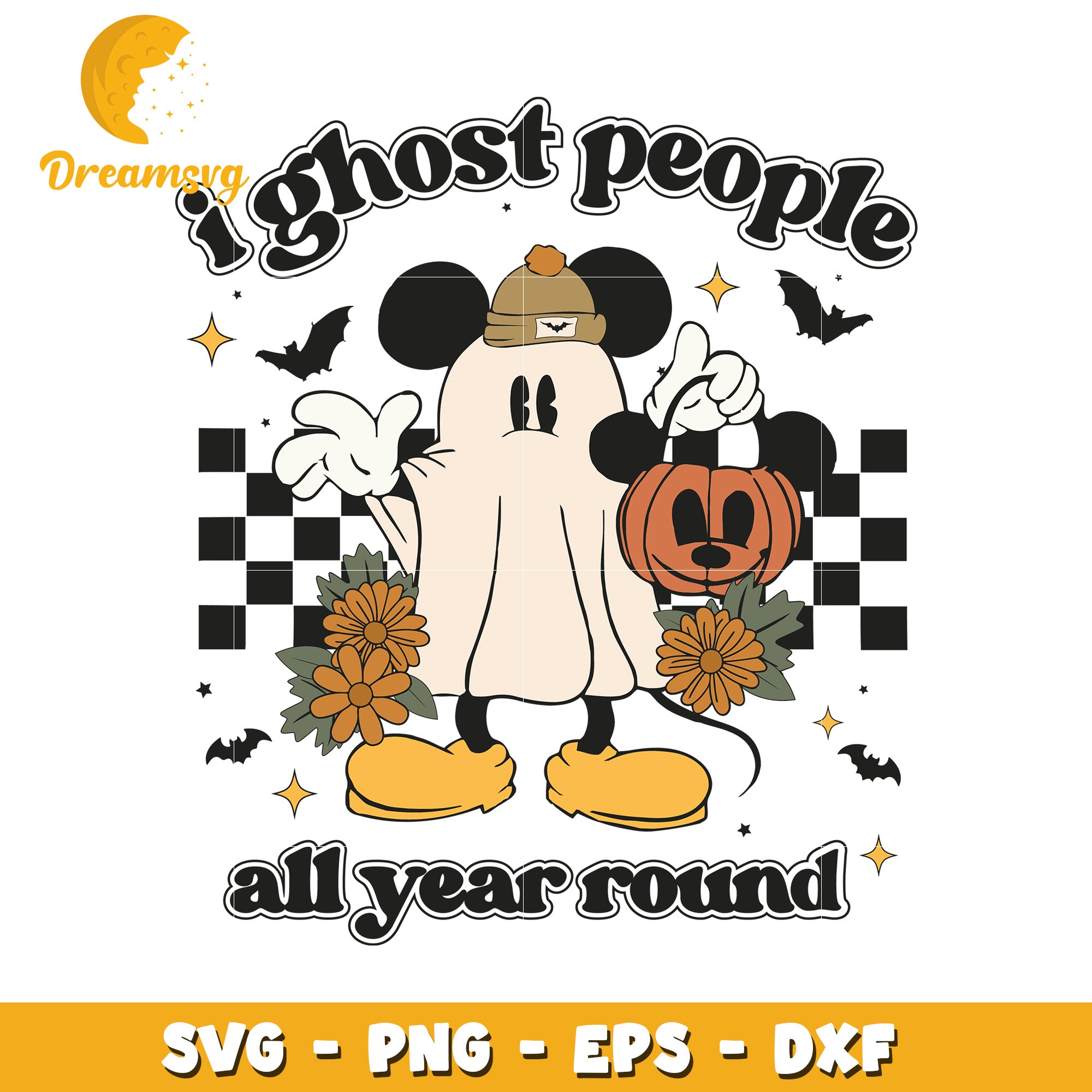 Mickey I ghost people all year svg, Disney friends halloween vibes svg