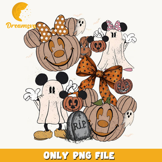 Mickey Minnie Halloween Clipart, Pumpkin Ghost Polka Dot Bow, Print