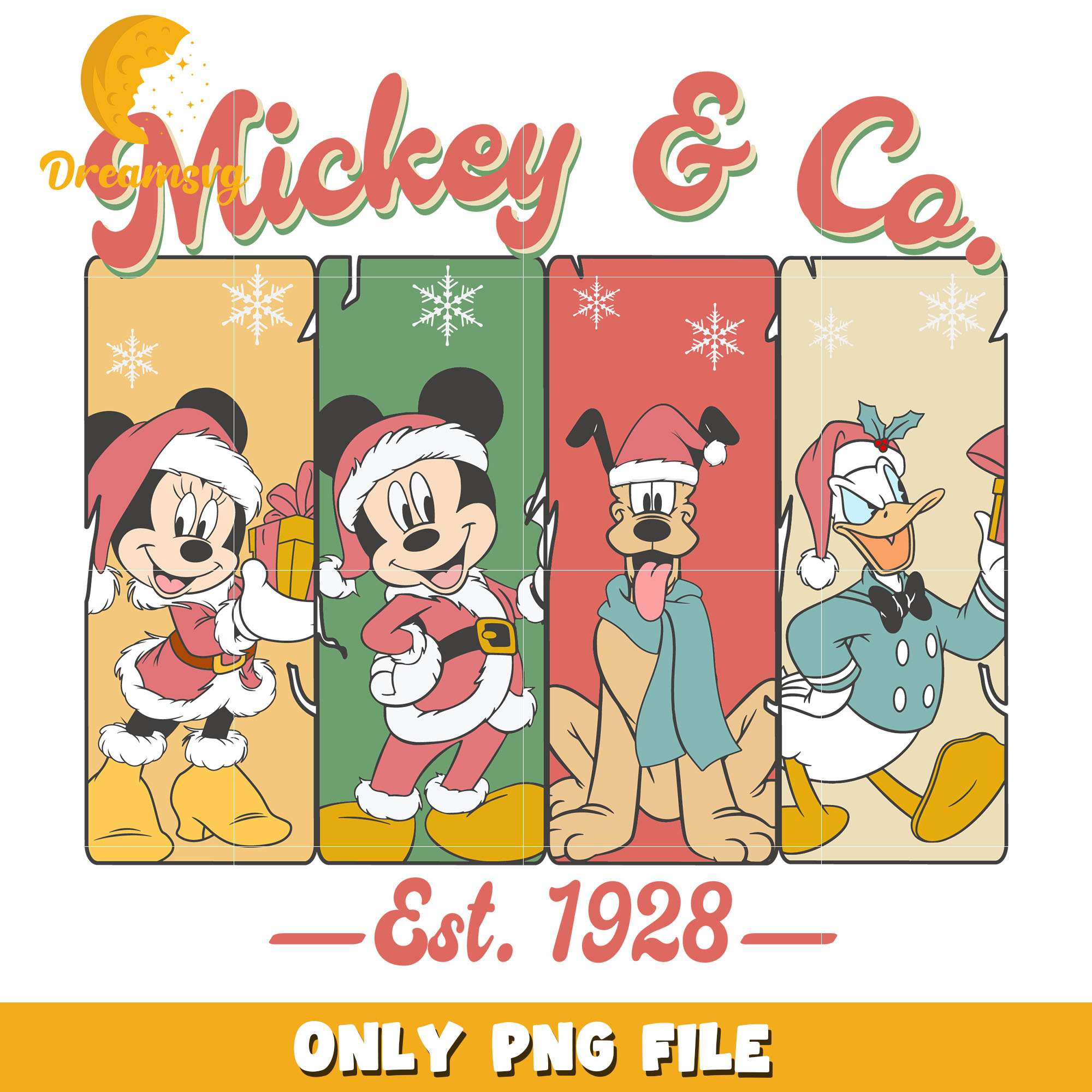 Mickey and co christmas est 1928 png, disney png, christmas png