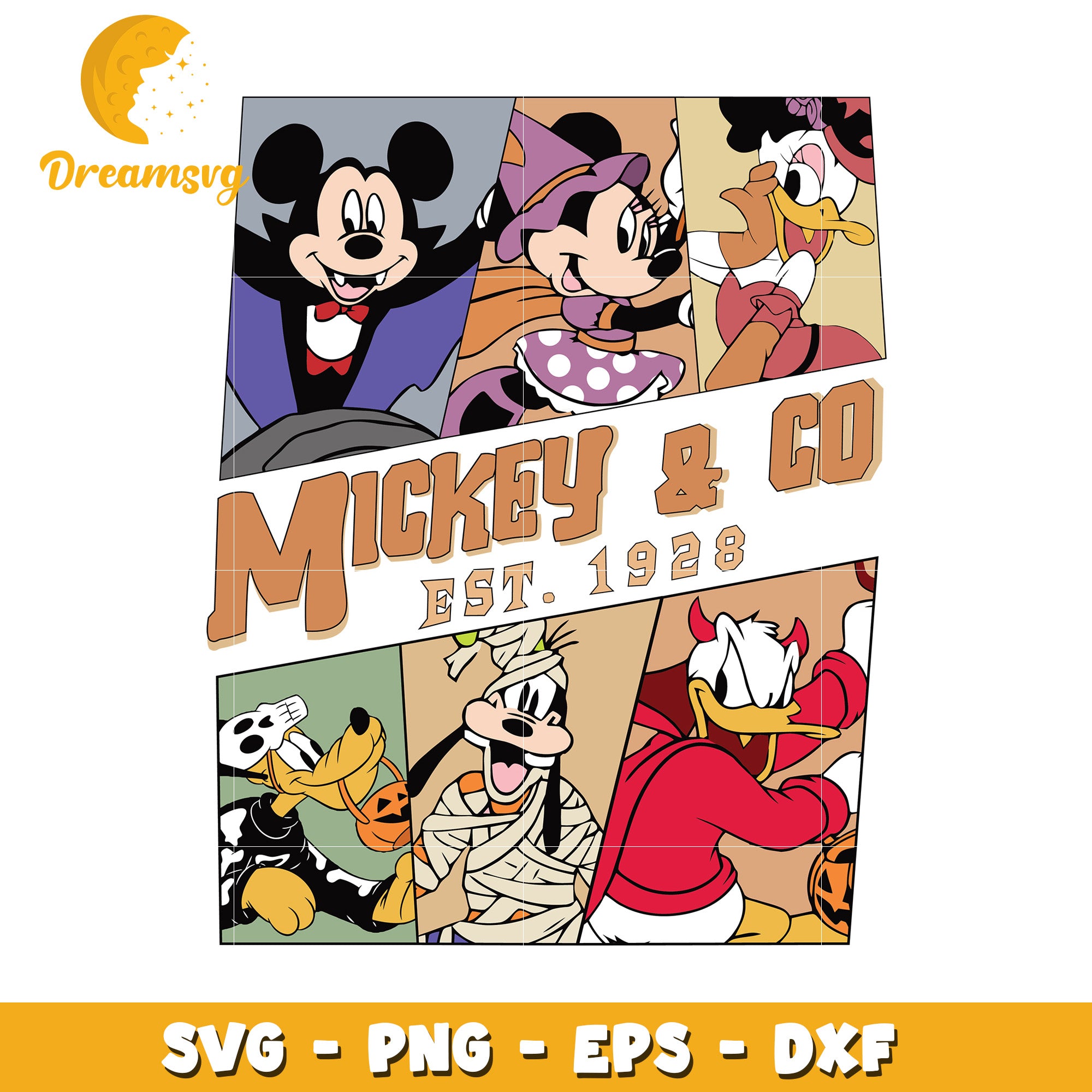 Mickey and co est 1928 halloween skeleton svg, Disney friends halloween vibes svg