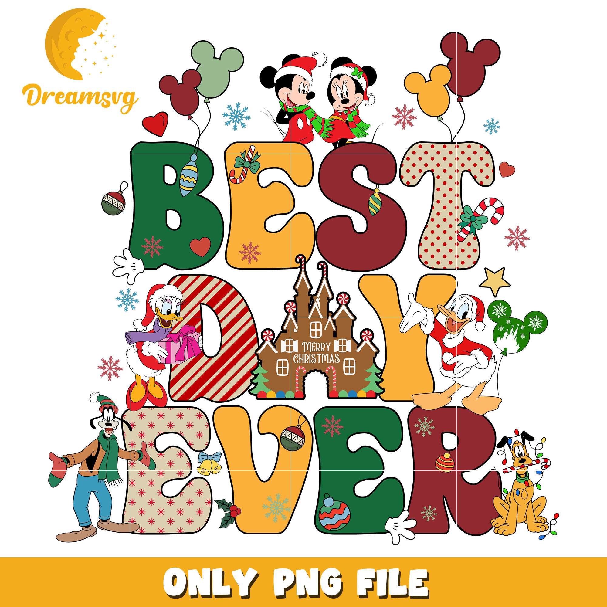 Mickey and friends best day ever png, disney png, christmas png