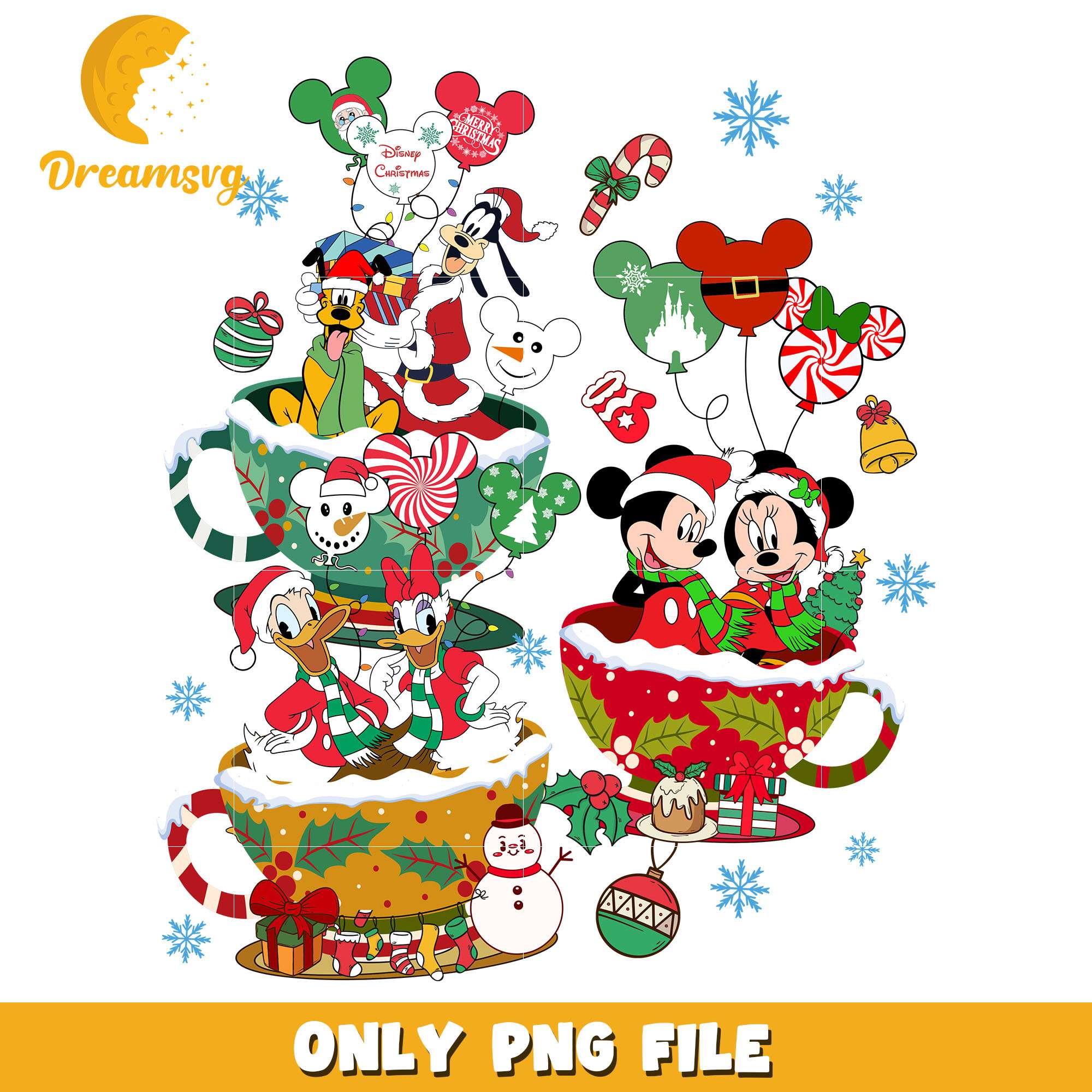 Mickey and friends character cup of tea png, disney png, christmas png