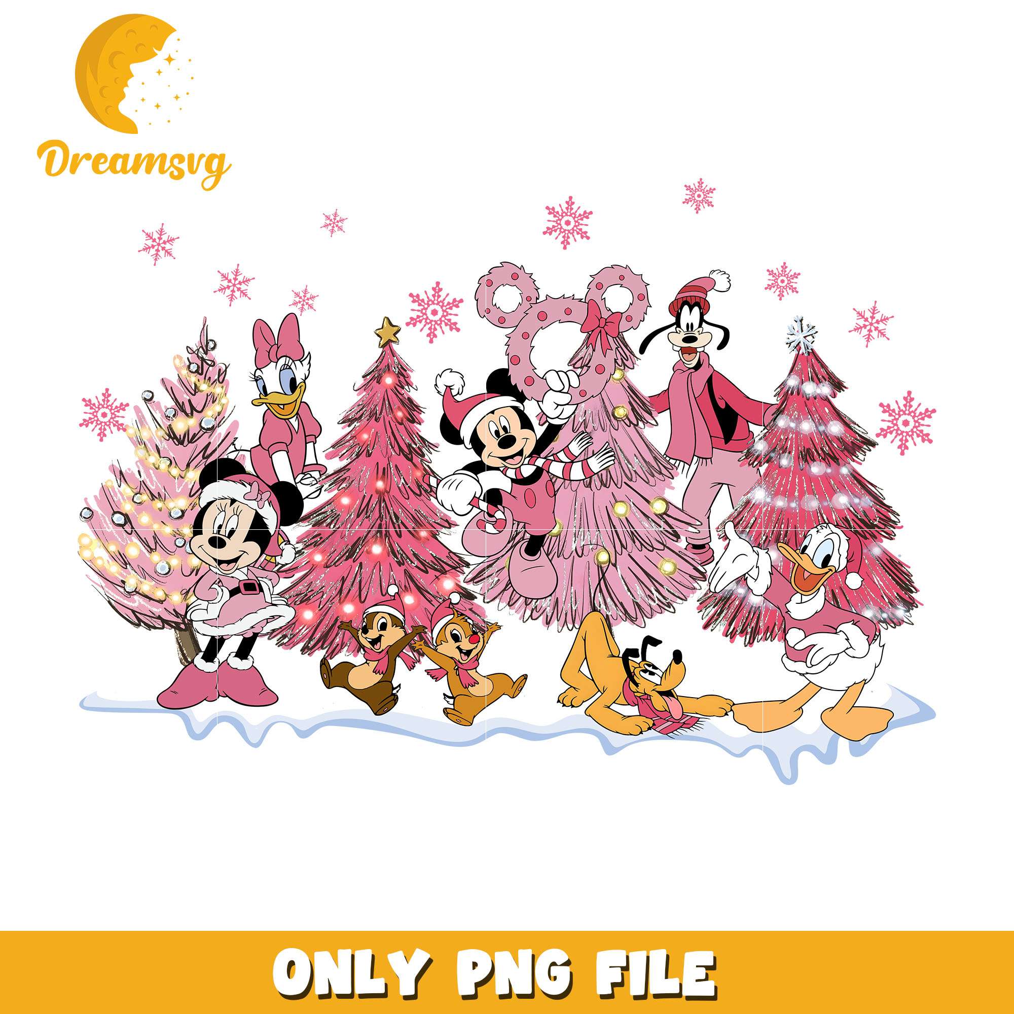 Mickey and friends character pink png, disney png, christmas png