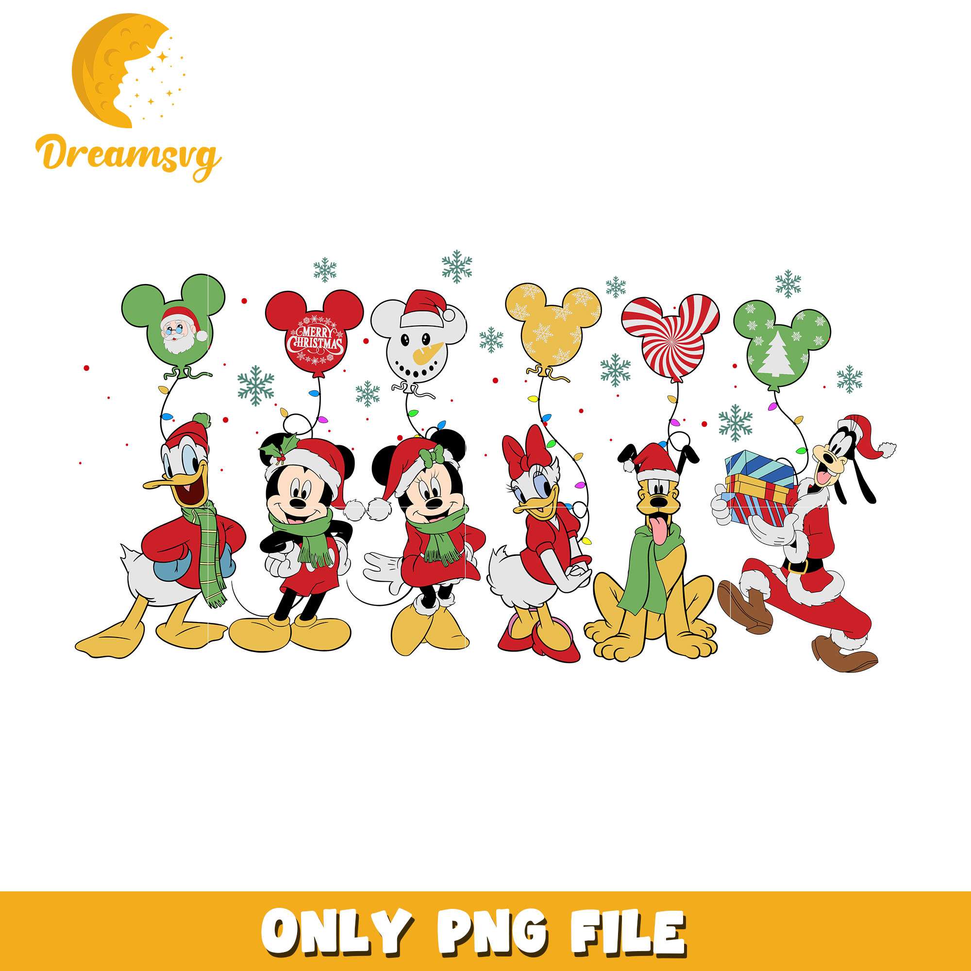 Mickey and friends christmas balloon png, disney png, christmas png