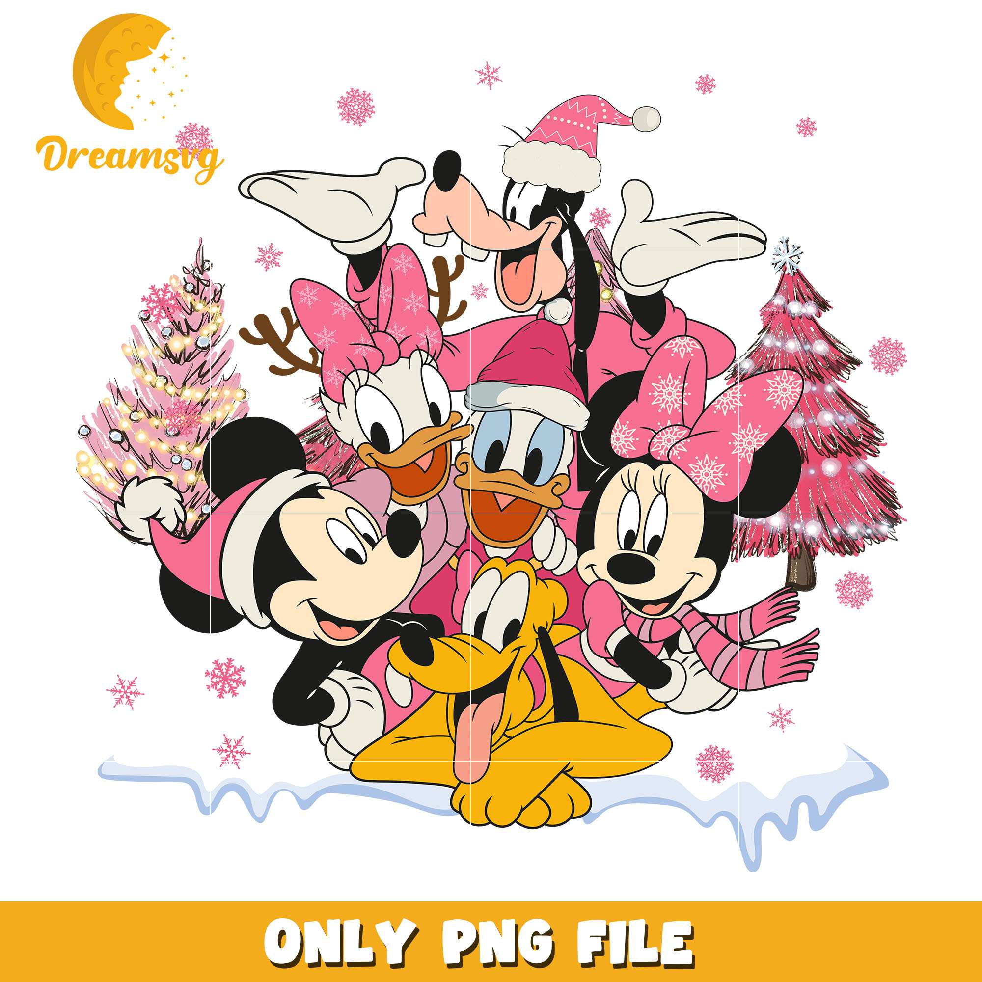 Mickey and friends christmas pink png, disney png, christmas png