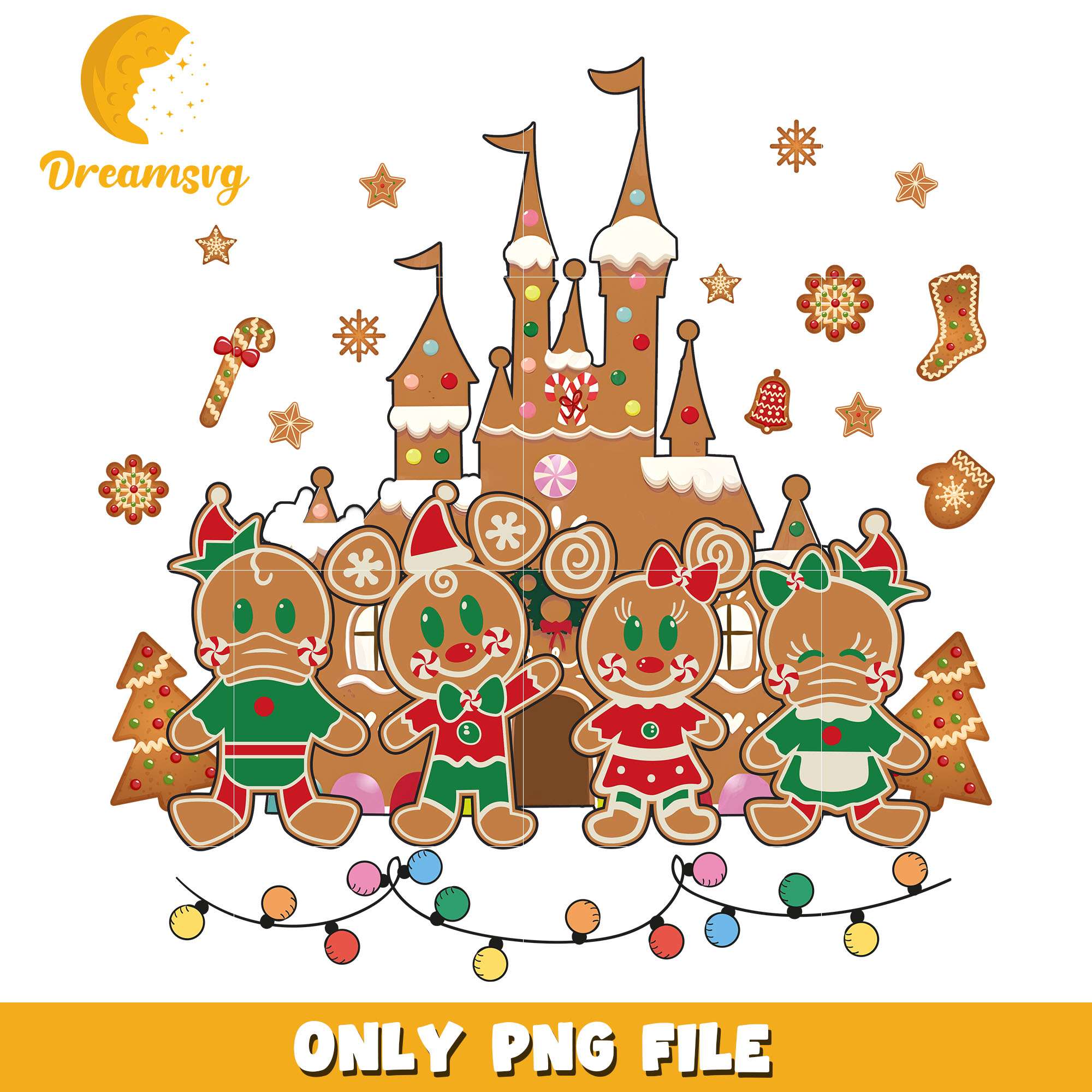 Mickey and friends gingerbread castle png, disney png, christmas png