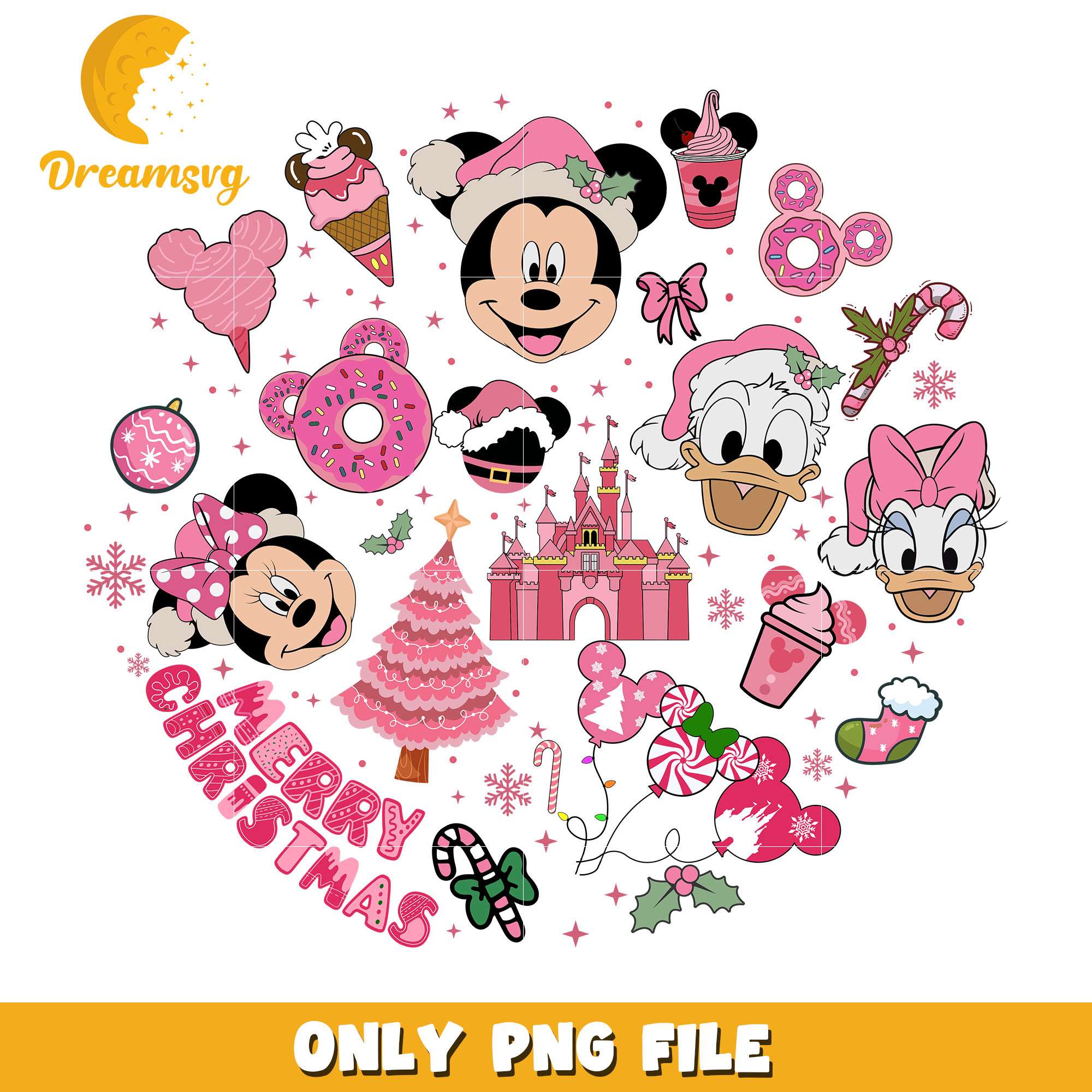 Mickey and friends santa hat pink png, disney png, christmas png