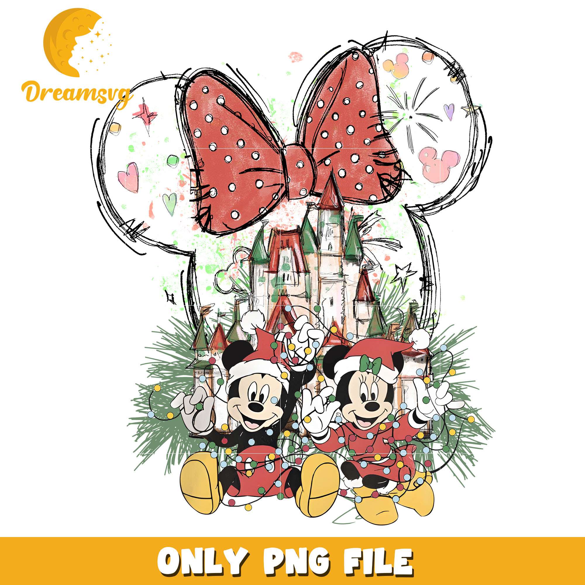 Mickey and minnie character castle png, disney png, christmas png