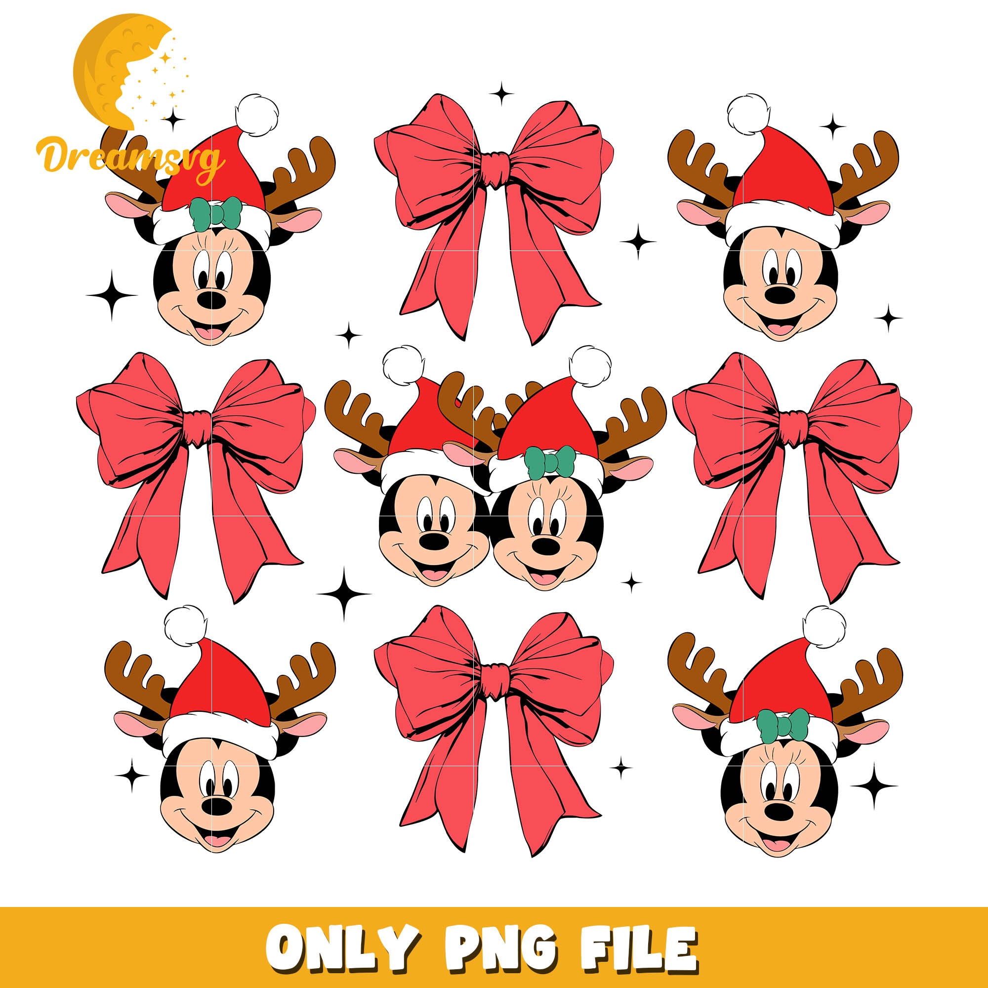 Mickey and minnie mouse head christmas png, christmas bows png