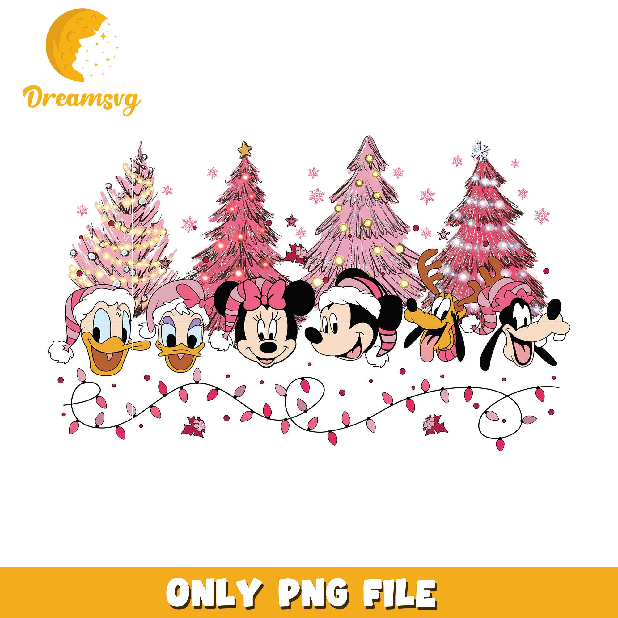 Mickey character pink christmas trees png, disney png, christmas png