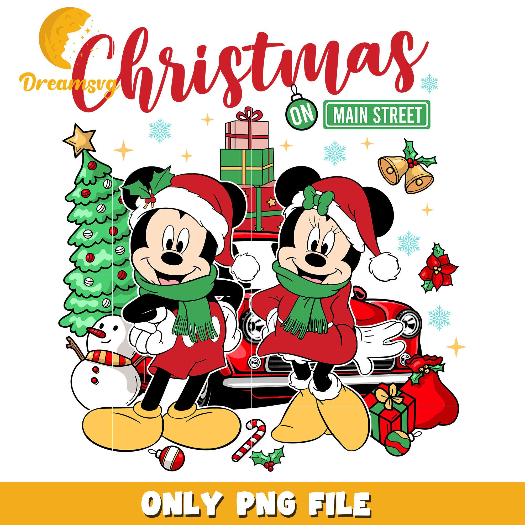 Mickey minnie christmas on main street png, disney png, christmas png