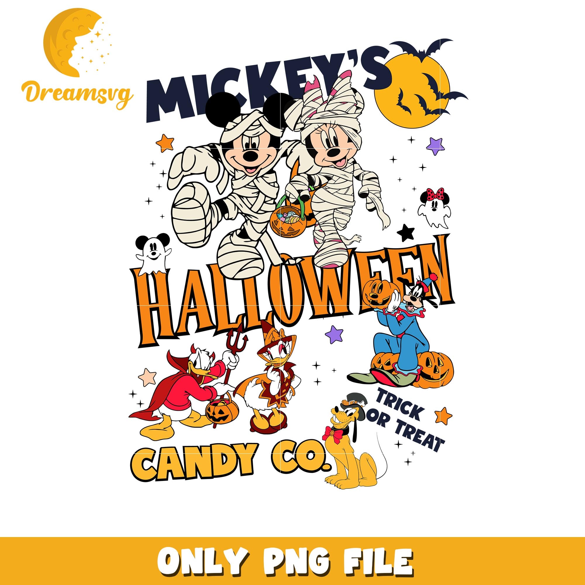 Mickey's halloween trick or treat png, Disney cartoon halloween friends png