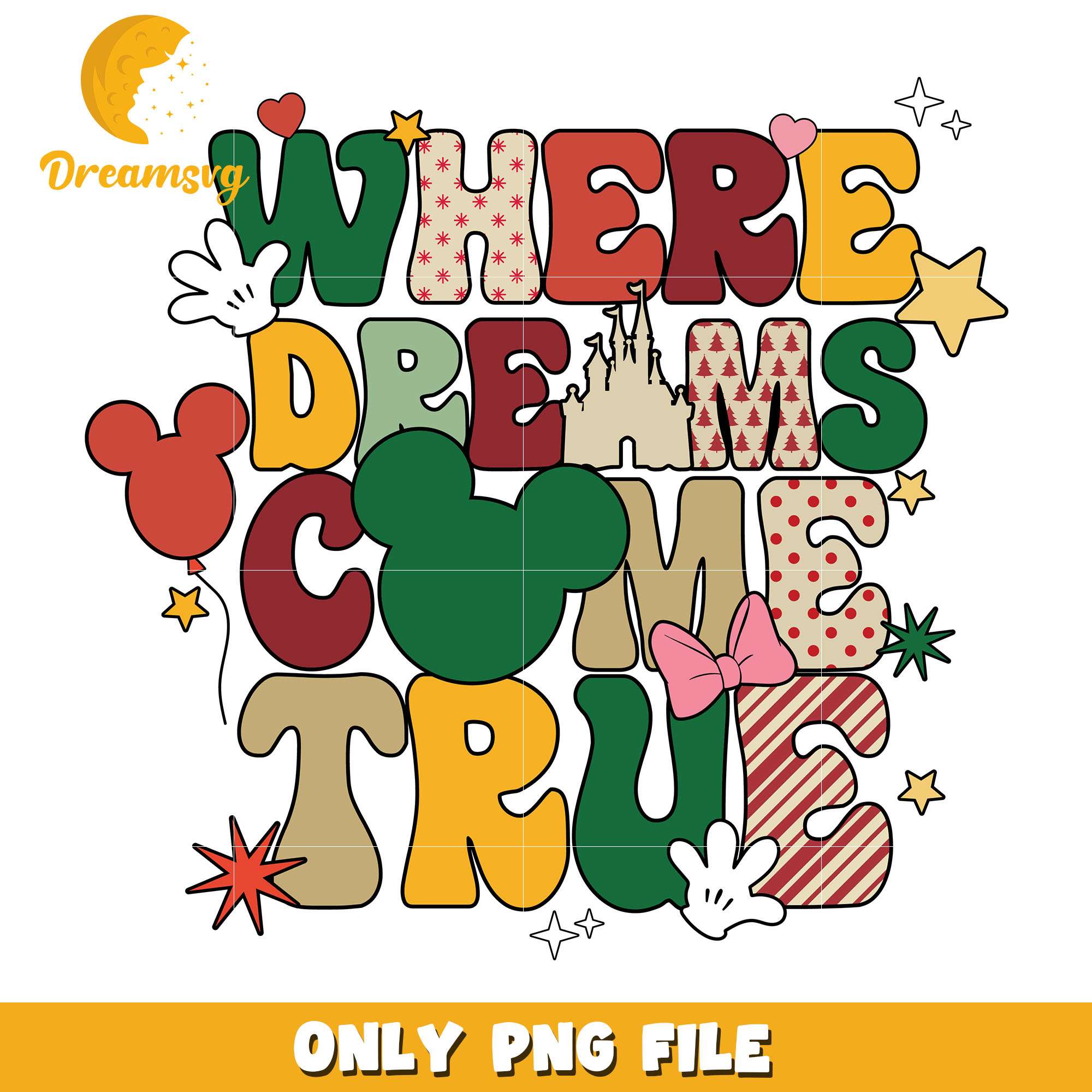 Mickey where dreams come true png, disney png, christmas png
