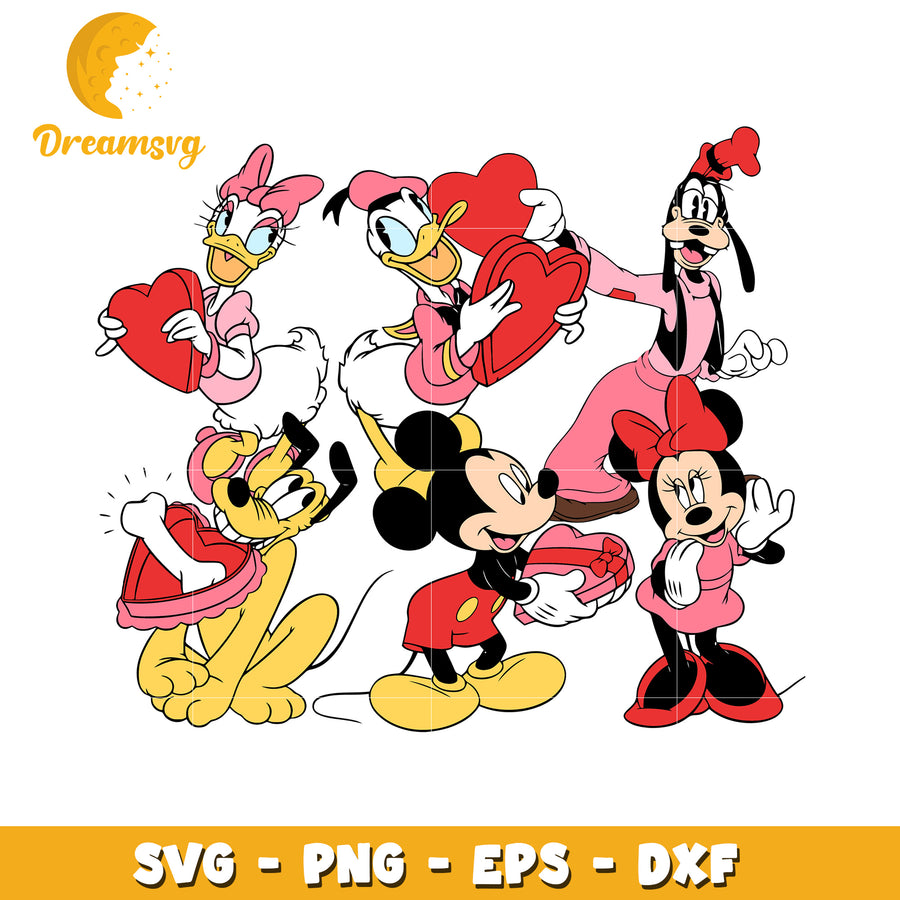 Mickey and Friends Valentine Hearts SVG Cute Clipart Design