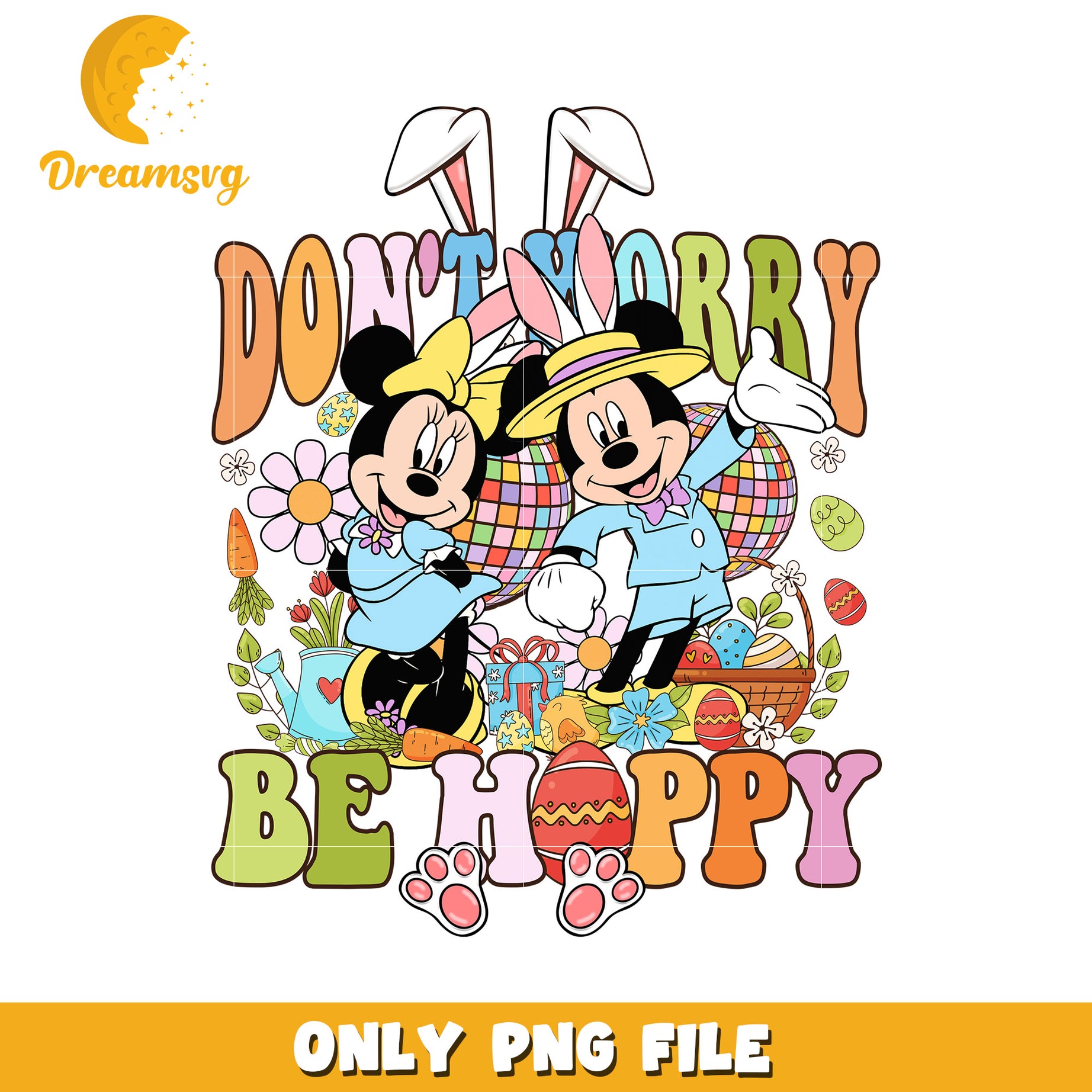 Mickey and Minnie Don't Worry Be Happy PNG Clipart Design