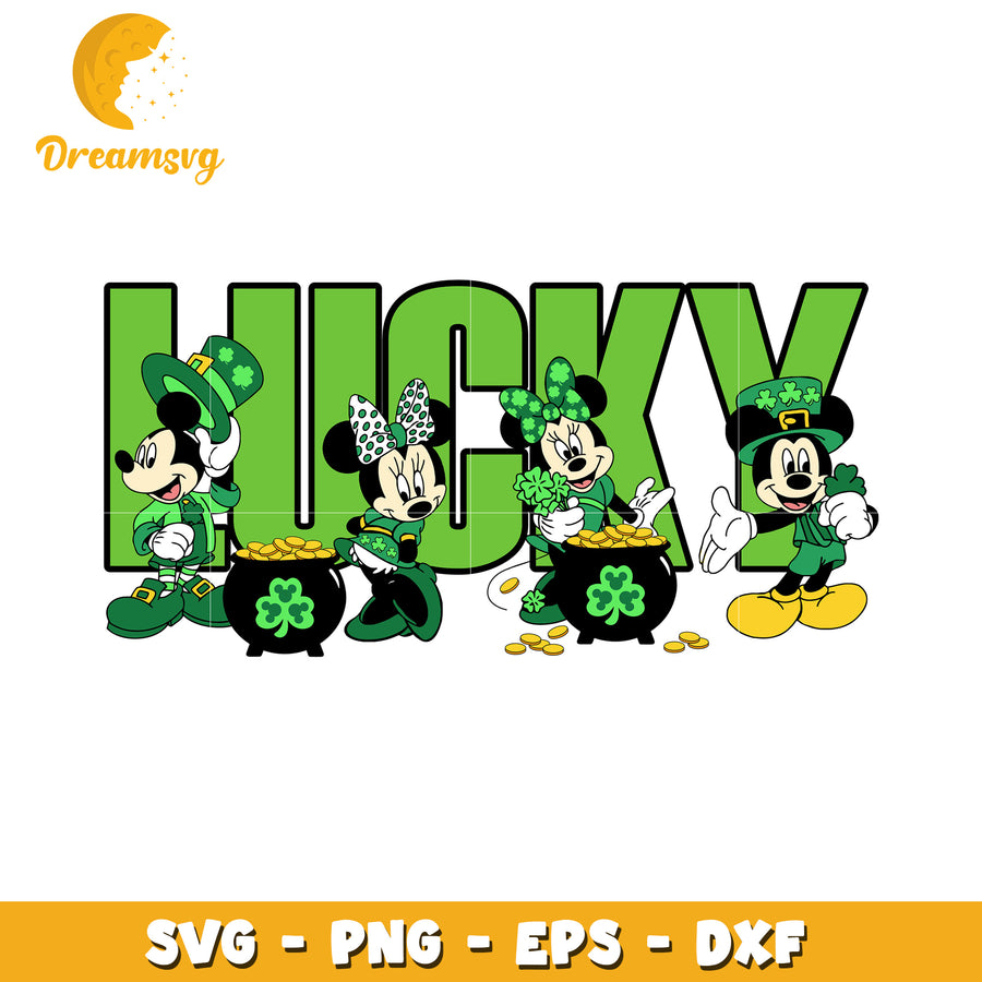 Mickey and Minnie Lucky St Patricks Day SVG Clipart Design