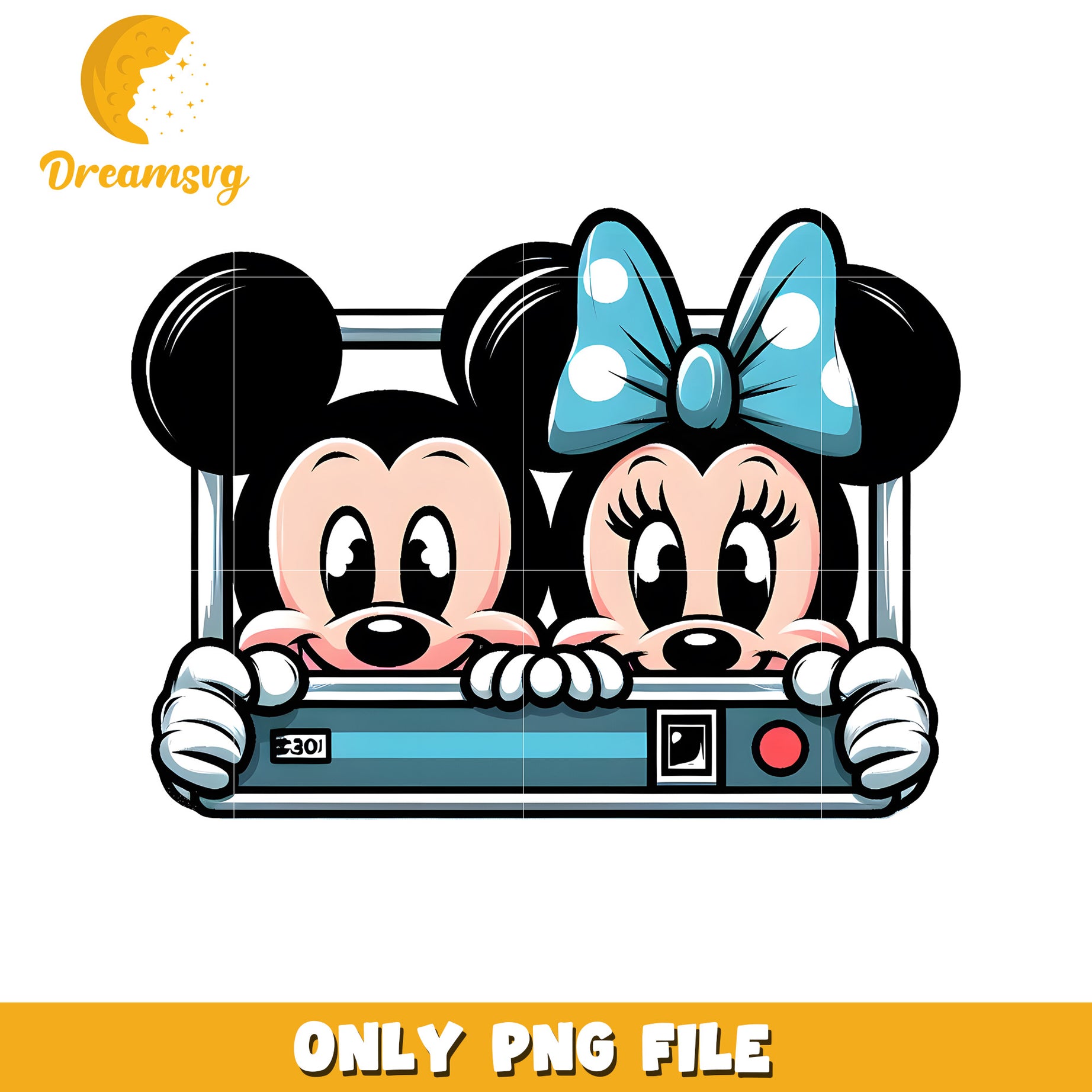 Mickey and Minnie Mouse Retro Framed PNG Design File