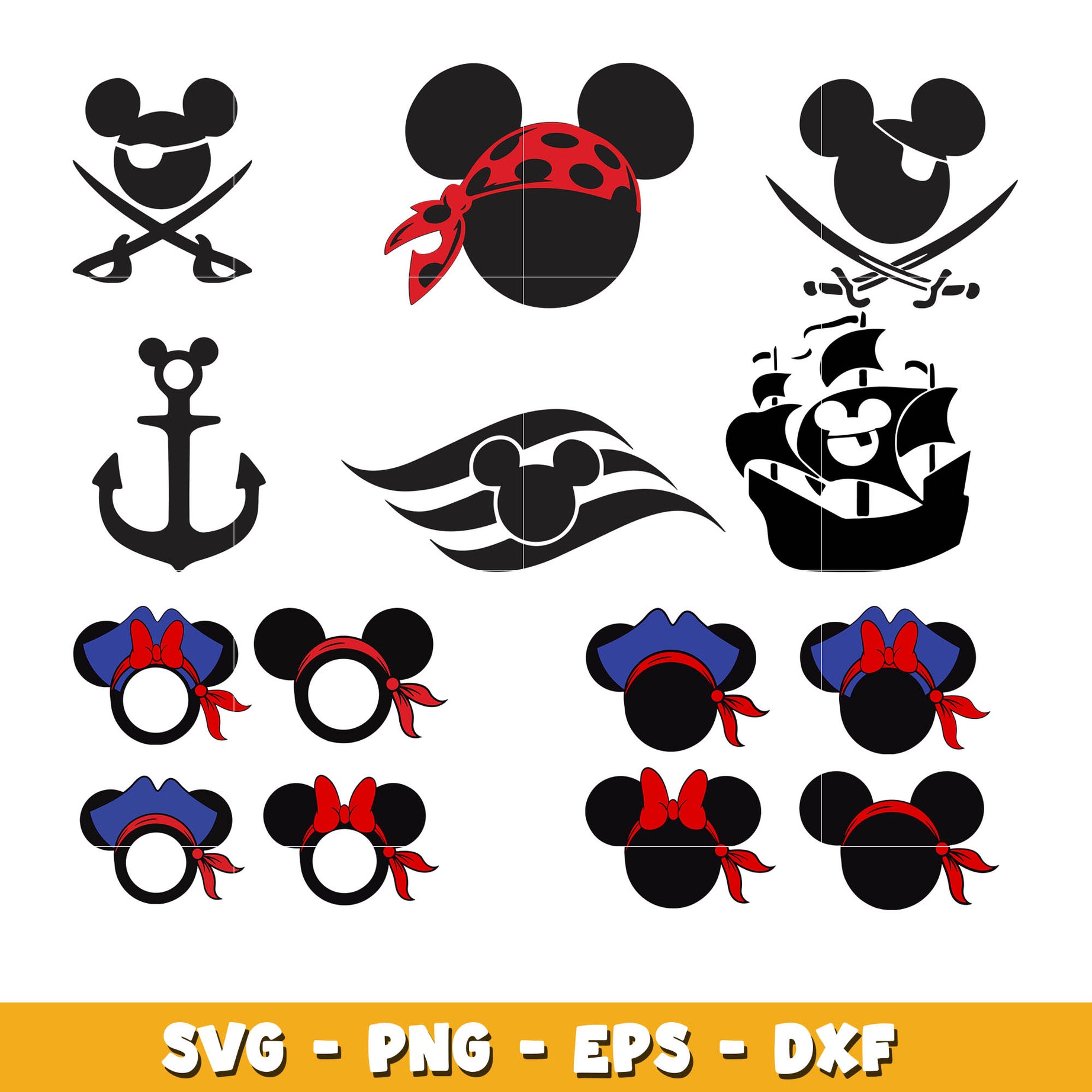 Mickey and Minnie Pirate bundle svg,  Disney cartoon svg, Digital download 