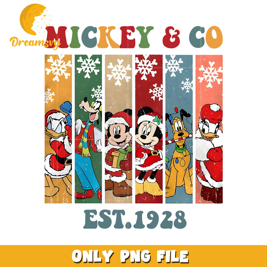 Mickey and co est 1928 png, disney movies png, christmas white png