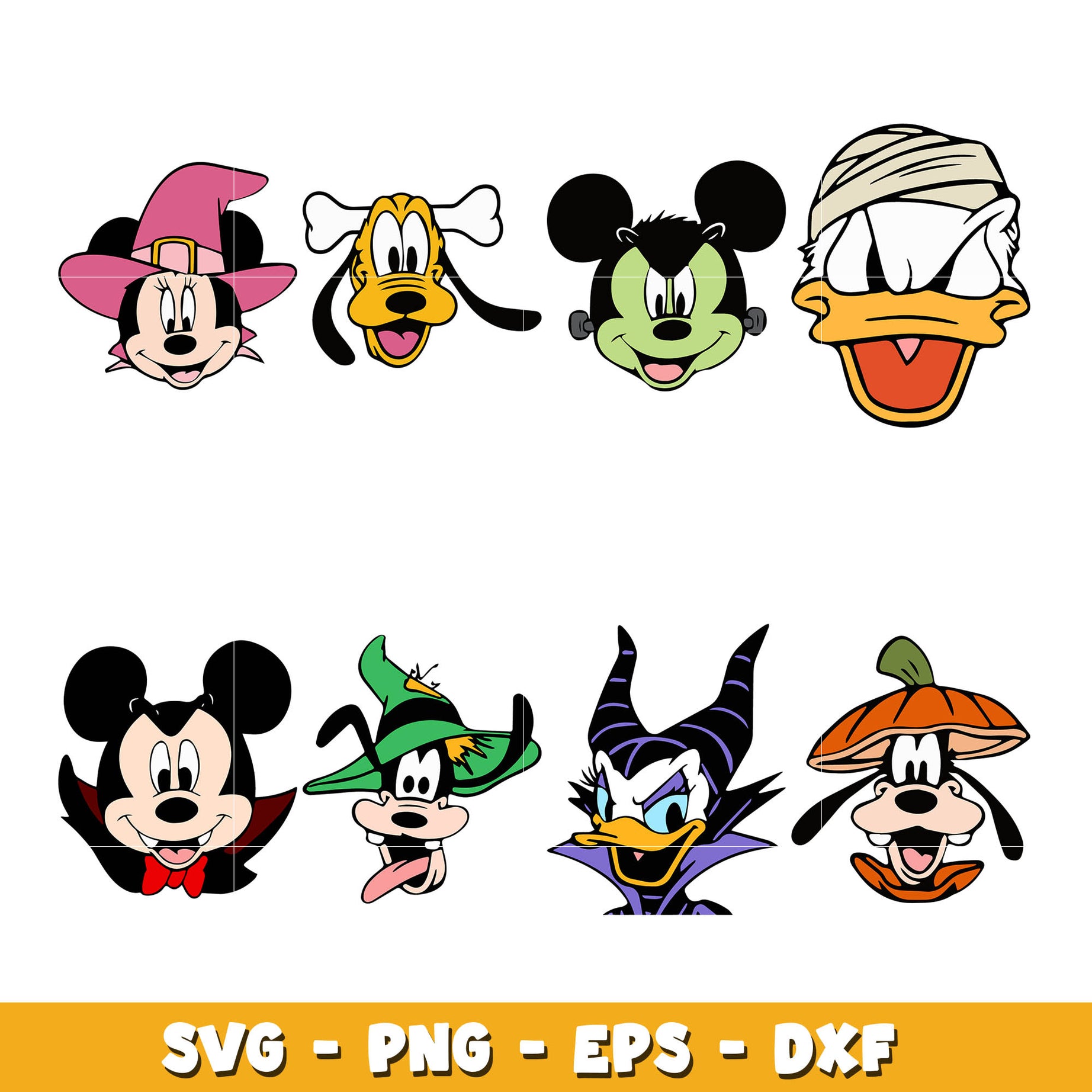 Mickey and friends Halloween head bundle svg,  Disney cartoon svg, Digital download  