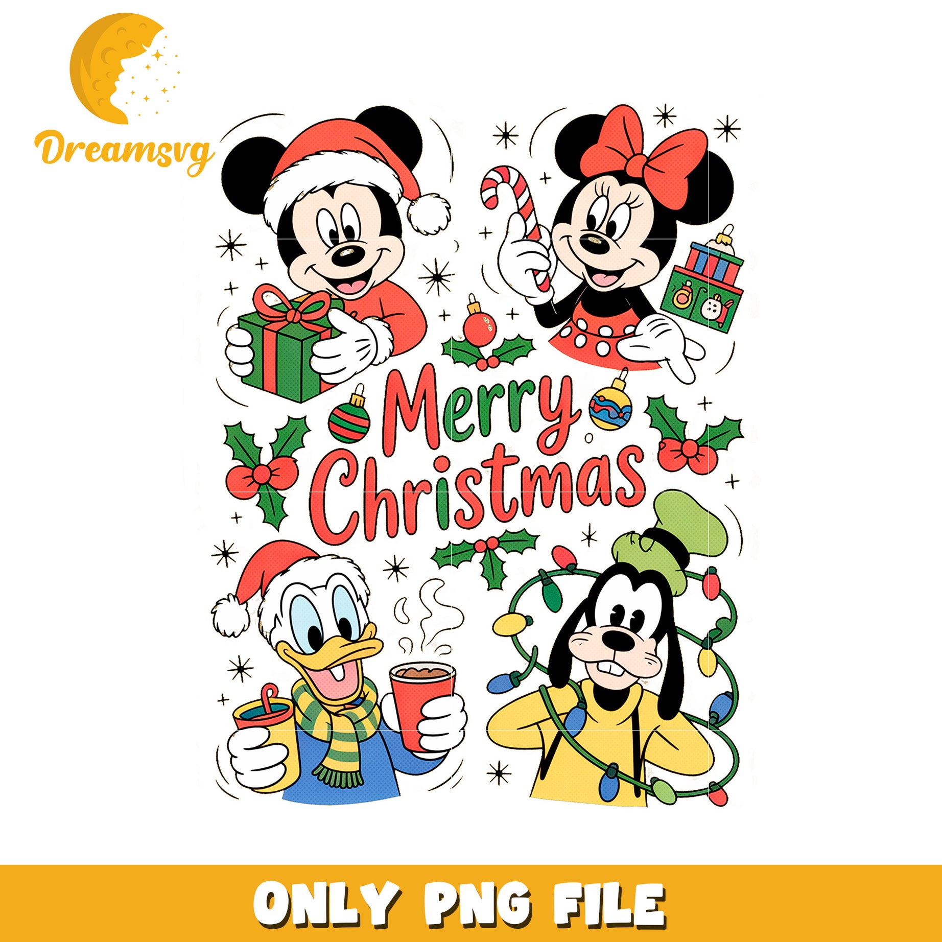 Mickey and friends christmas png, merry christmas​ png, christmas bell png
