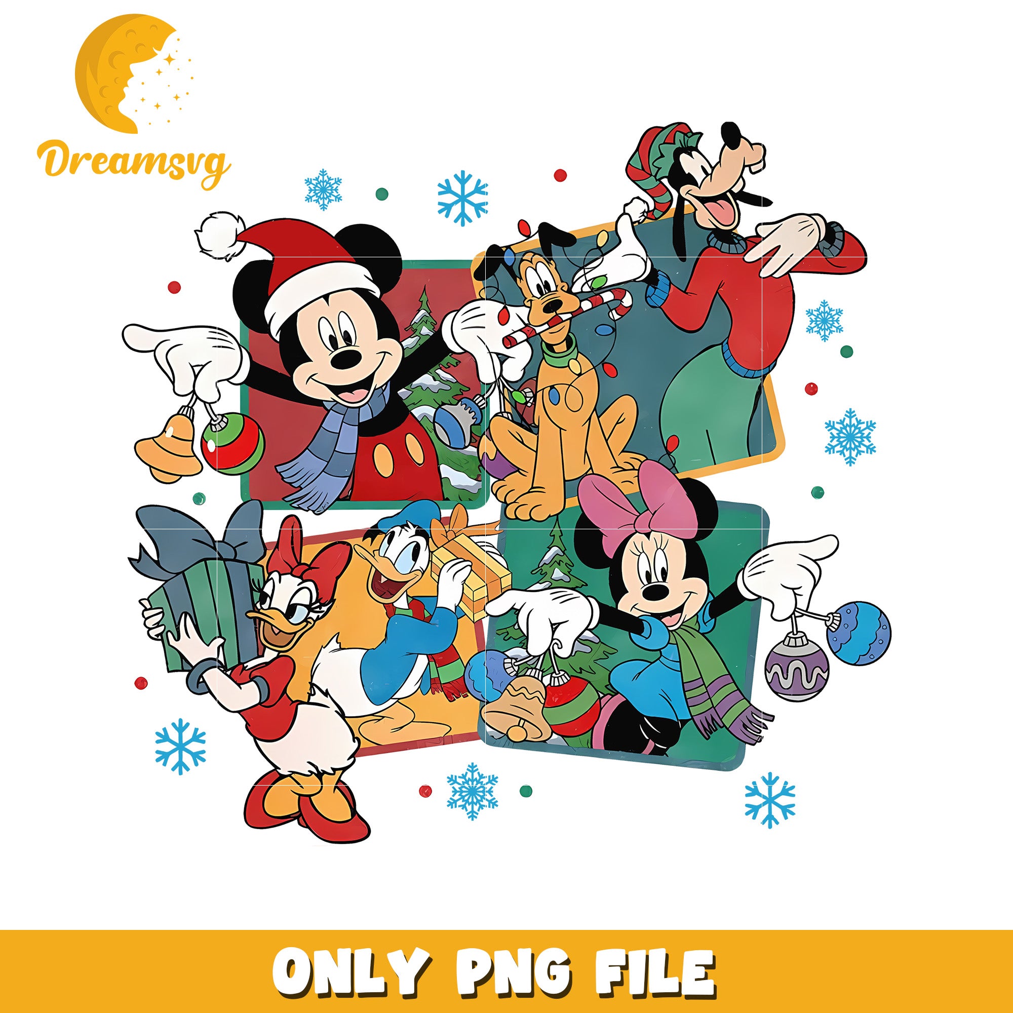 Mickey and friends png, christmas bell png, disney world png
