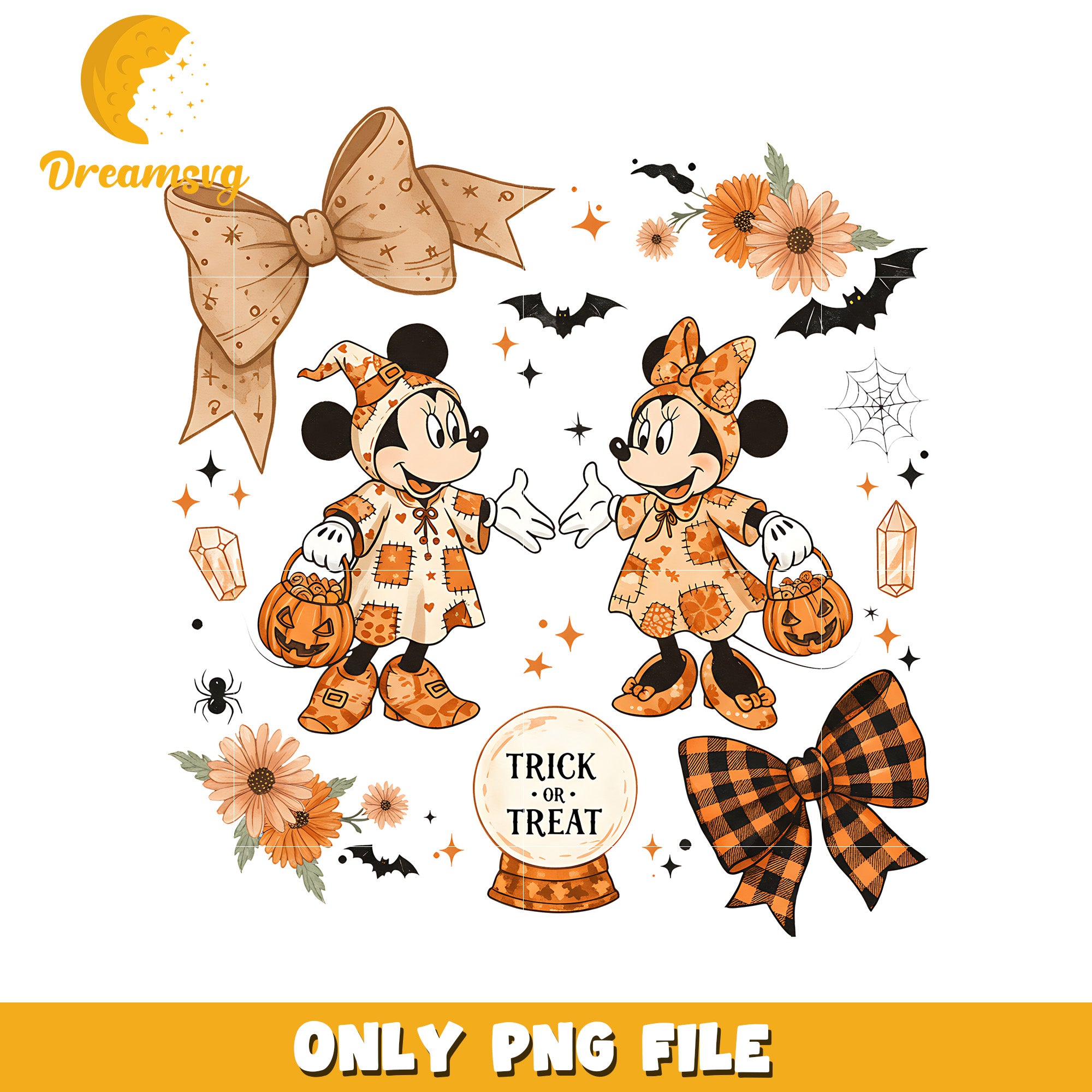 Mickey and minnie design png, halloween wallpaper png, happy halloween png