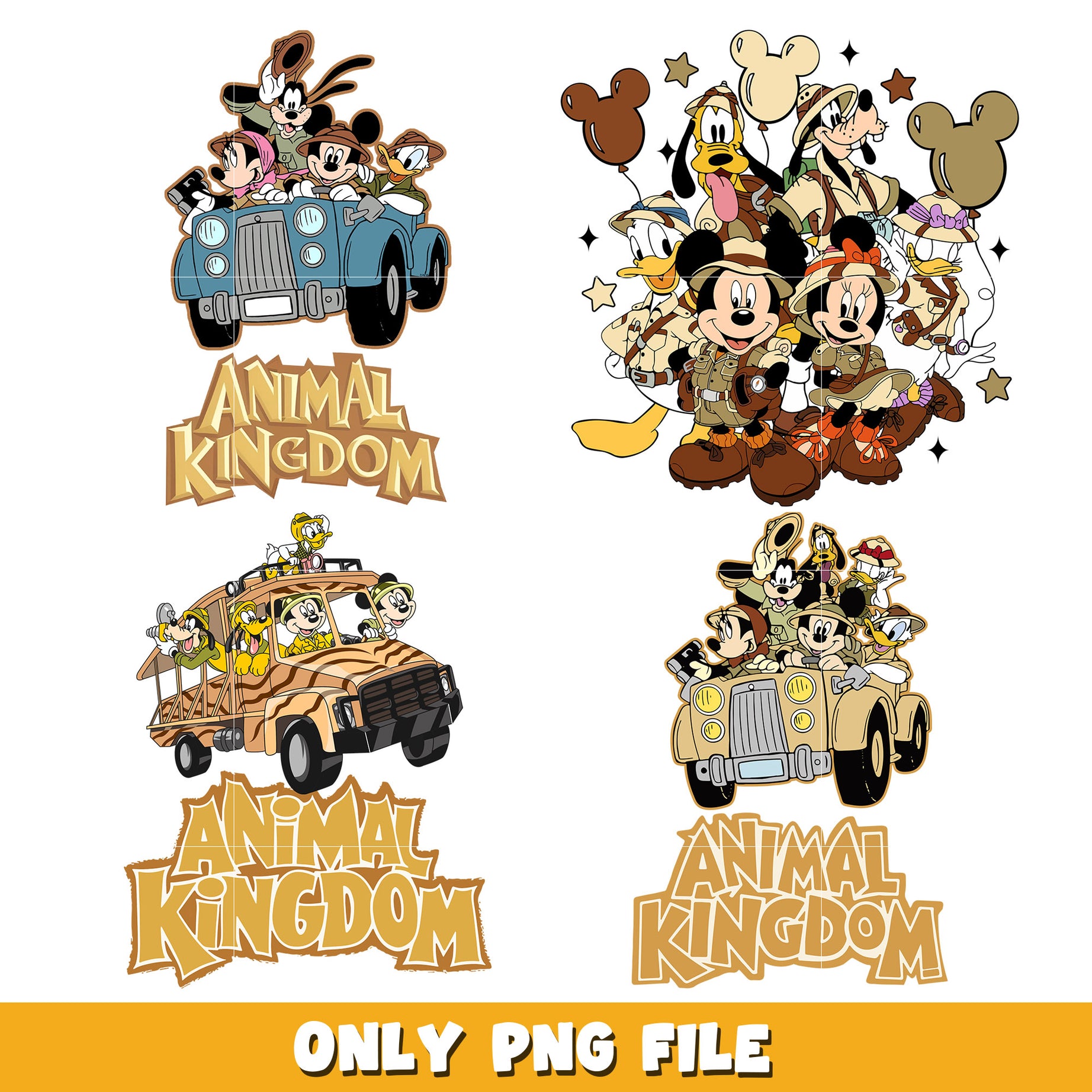 Mickey animal kingdom car embroidery bundle png, Disney cartoon png, Digital download 