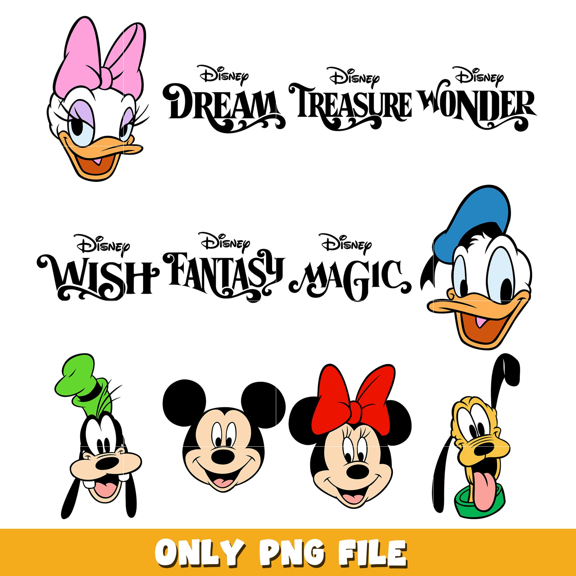 Disney Characters head bundle png, Disney cartoon png, Digital download 